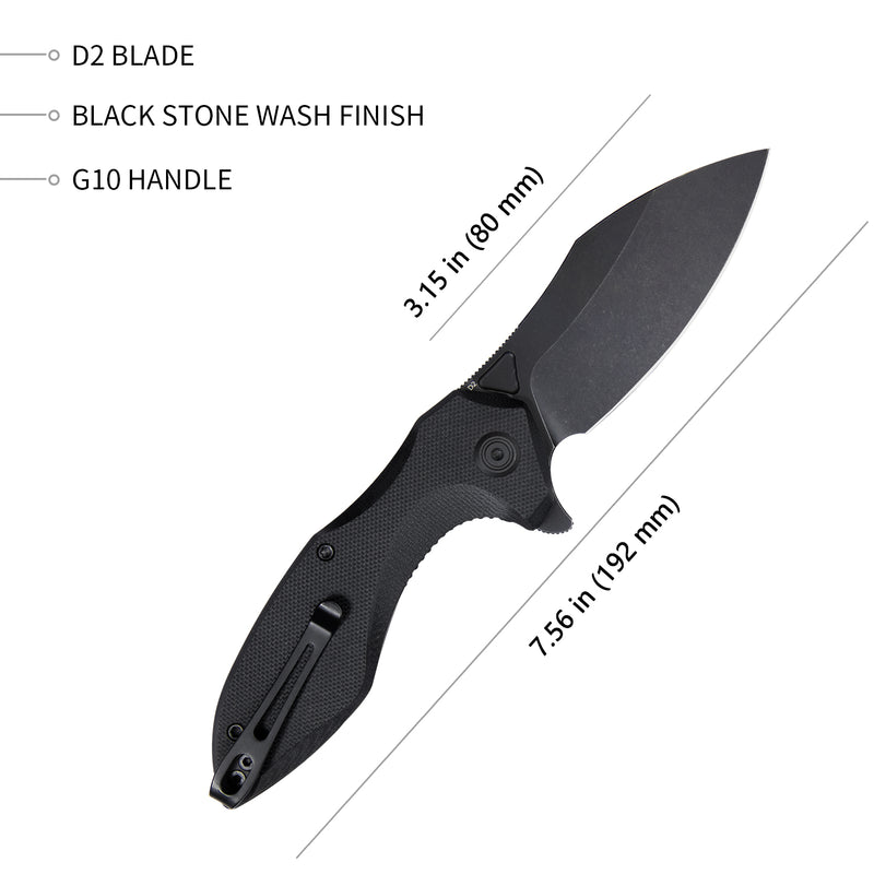 Noble Nest Liner Lock Folding Knife Black G10 Handle 3.15" Dark Stonewashed D2 KU236F