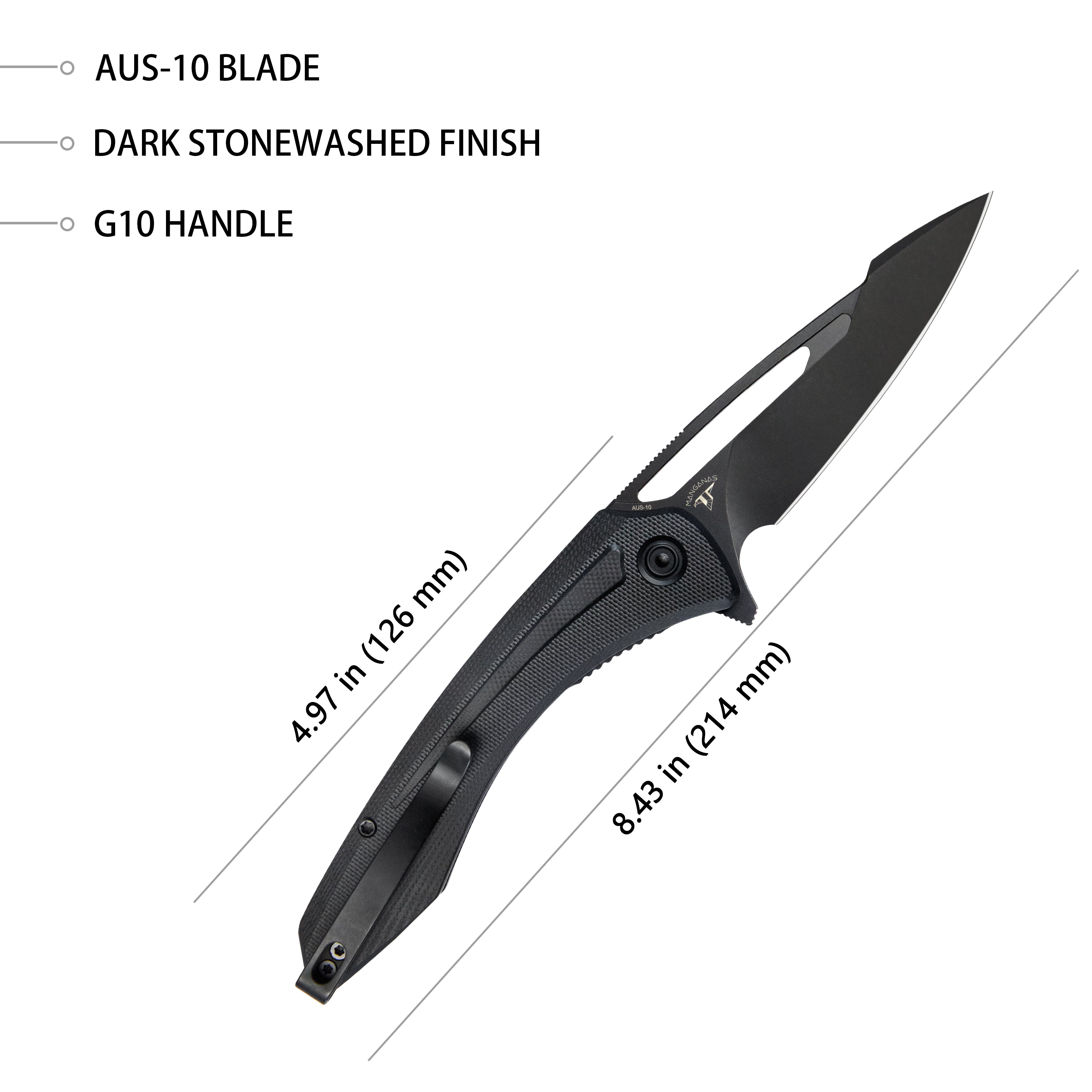 Merced Folding Knife 3.46" Blackwash AUS-10 Blade With Durable Black G10 Handle Reliable Tactical Pocket Knife KU345F