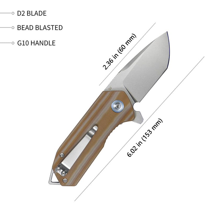 Campe Nest Liner Lock EDC Flipper Knife Striped Beige G10 Handle 2.36" Sandblast D2 KU203F