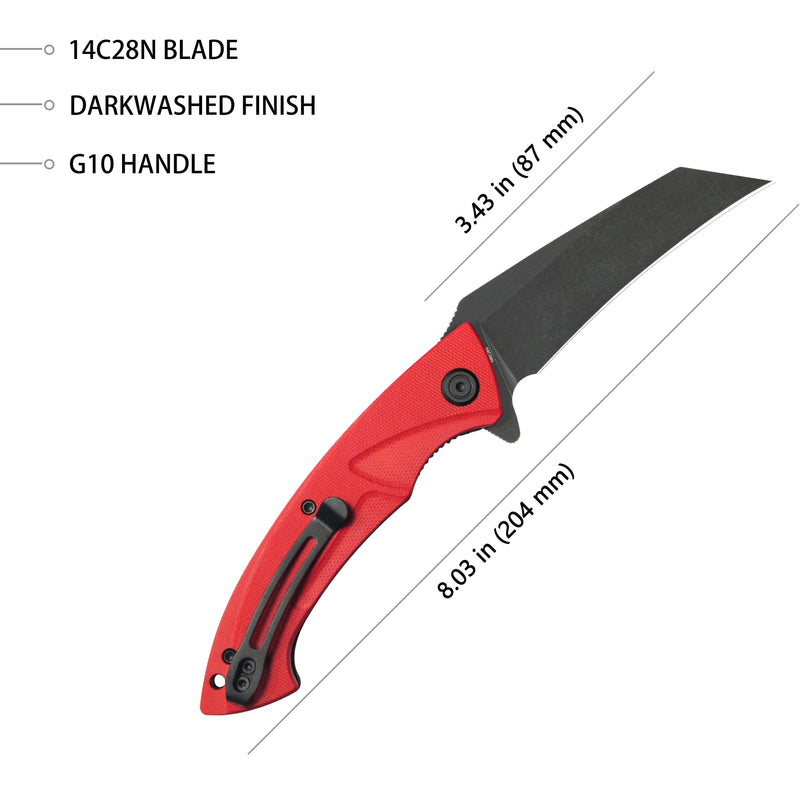 Anteater Liner Lock Folding Knife Red G10 Handle 3.5" Blackwash 14C28N KU212F