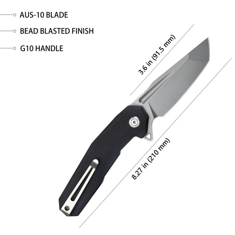 Carve Liner Lock Tactical Folding Knife Black G10 Handle 3.27''AUS-10 KB237G