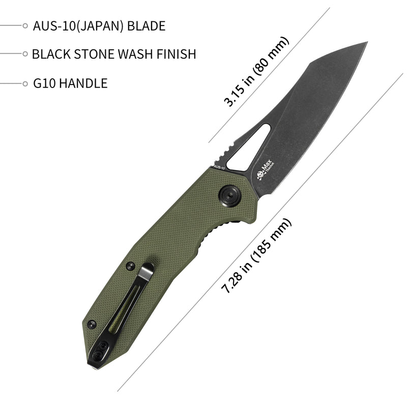 Vagrant Liner Lock Folding Knife Tan G10 Handle (3.1" Darkwashed AUS-10) KU291E
