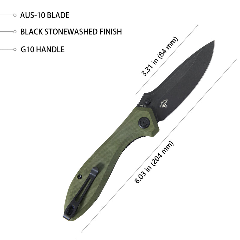 Ruckus Liner Lock Folding Knife OD Green G10 Handle 3.31" Dark Stonewashed AUS-10 KU314G