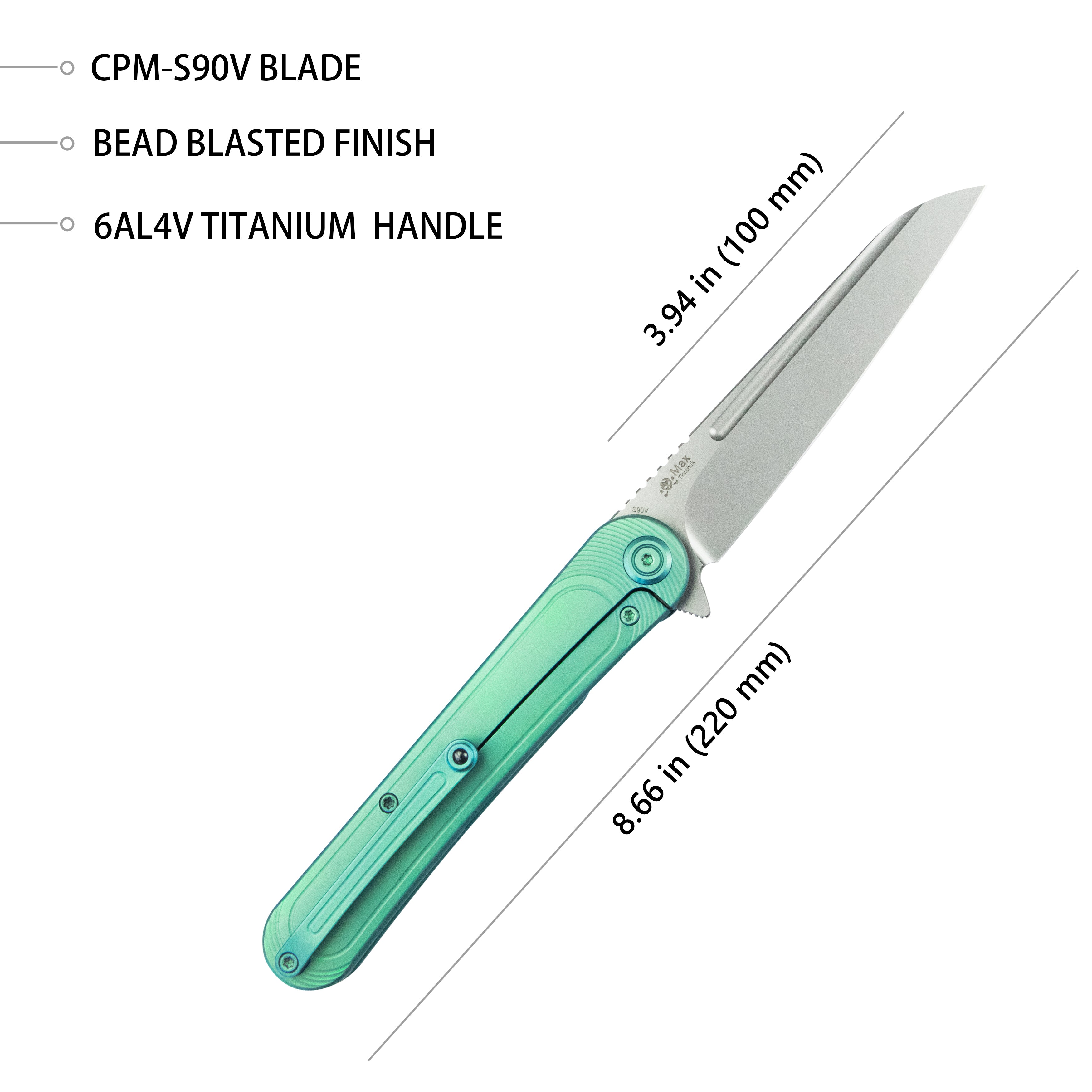 Dandy Frame Lock Gentlemans Pocket Folding Knife Green Ti Handle 3.94" Sandblasted S90V KB247F