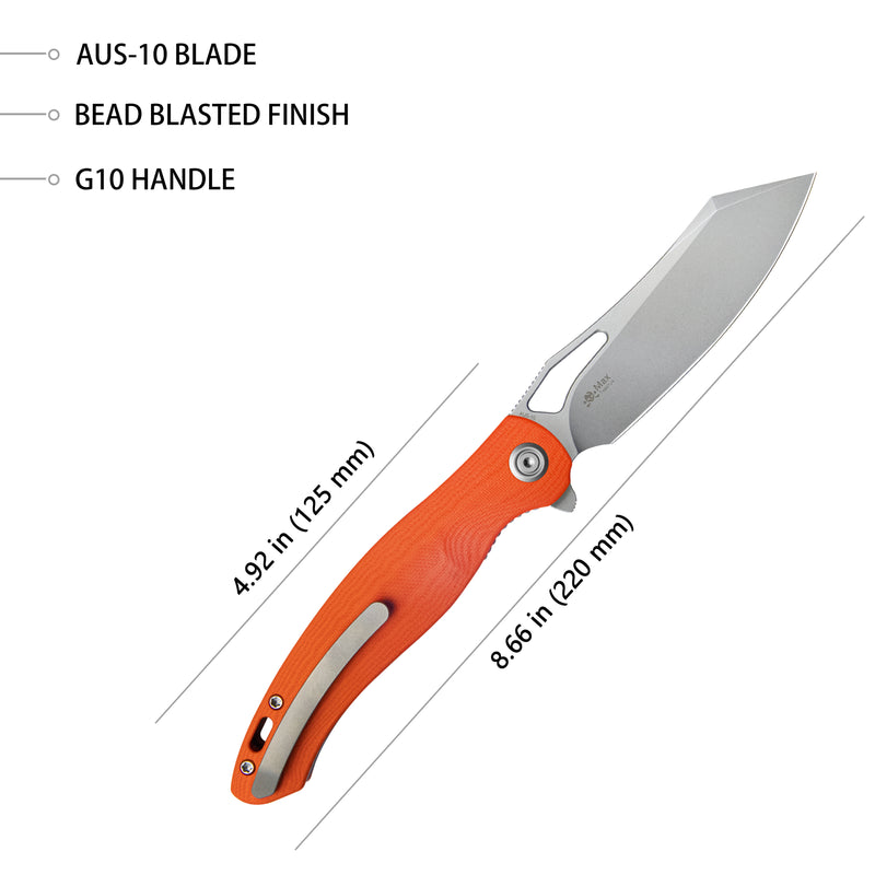Drake Liner Lock Folding Knife Orange G10 Handle 3.74'' Beadblasted AUS-10 KU239G