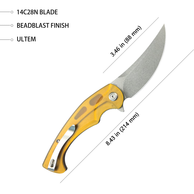 Scimitar Liner Lock Folding Knife Ultem Handle 3.46" BeadBlast 14C28N KU173G