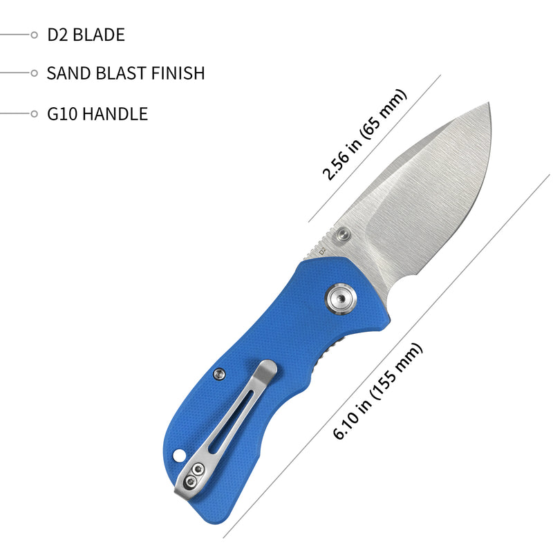 Karaji Liner Lock Dual Thumb Studs Open Folding Pocket Knife Blue G10 Handle 2.56" Satin Finish D2 KU180G