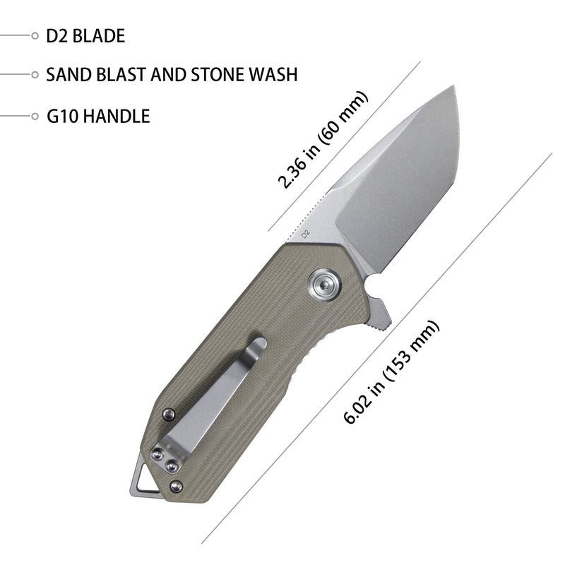 Campe Nest Liner Lock EDC Flipper Knife Striped Khaki G10 Handle 2.36"Bead Blasted D2 KU203G