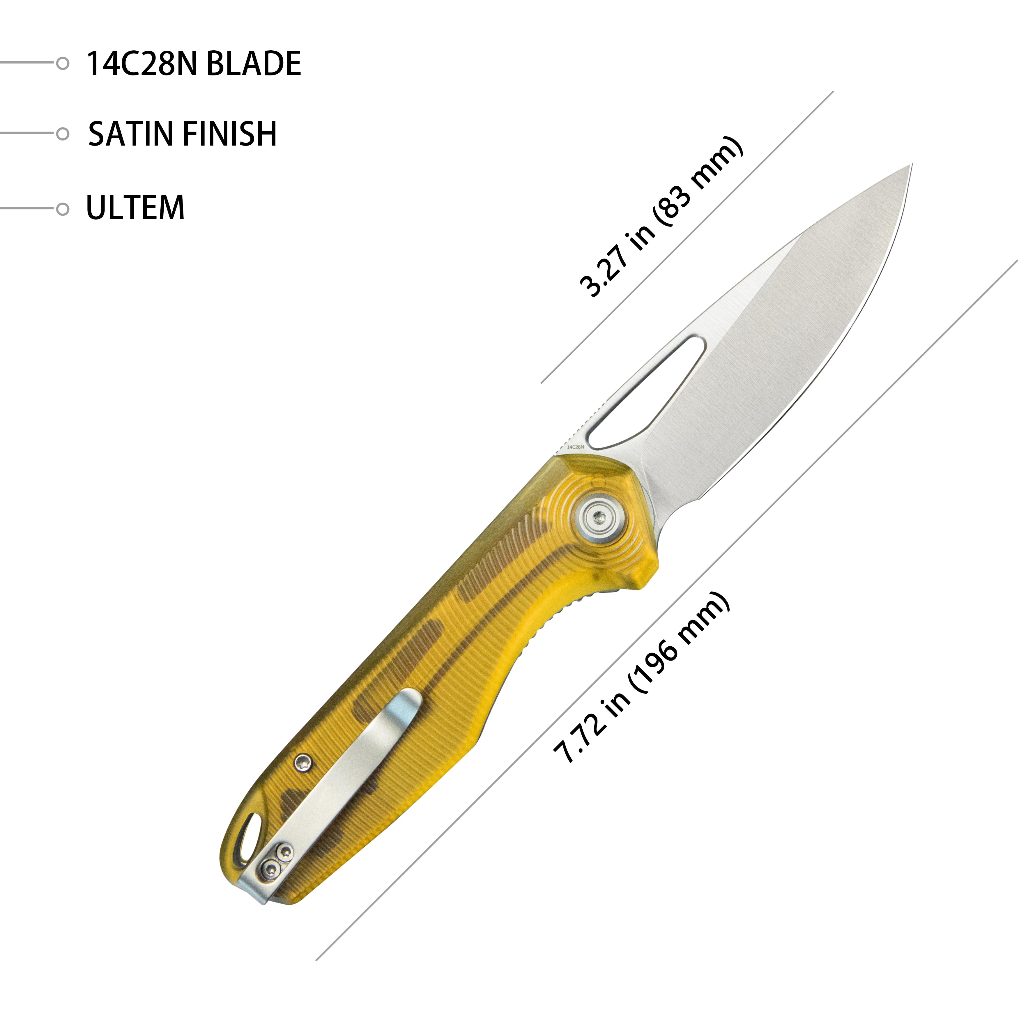 Doris Liner Lock Front Flipper Folding Knife Ultem Handle 3.27" Satin Finish 14C28N KU324H