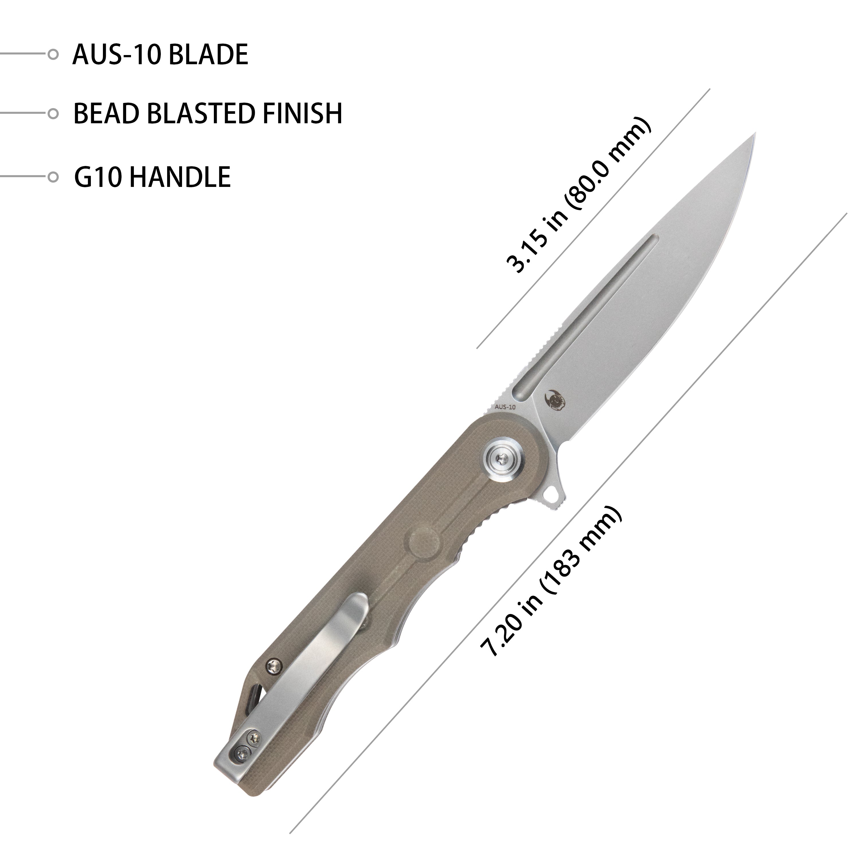 Mizo Liner Lock Flipper Folding Knife Tan G10 Handle 3.15" Bead Blast AUS-10 KU312H