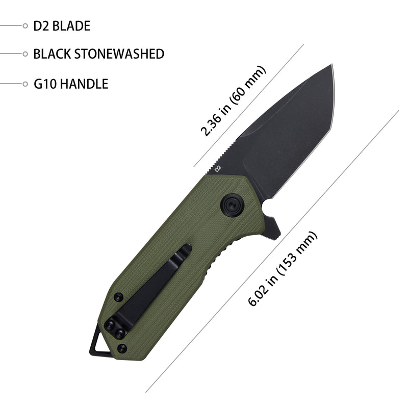 Campe Nest Liner Lock EDC Flipper Knife Green G10 Handle 2.36" Dark Stonewashed D2 KU203H