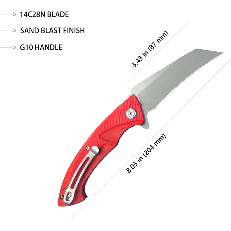 Anteater Liner Lock Folding Knife Red G10 Handle 3.5" Sandblast 14C28N KU212H