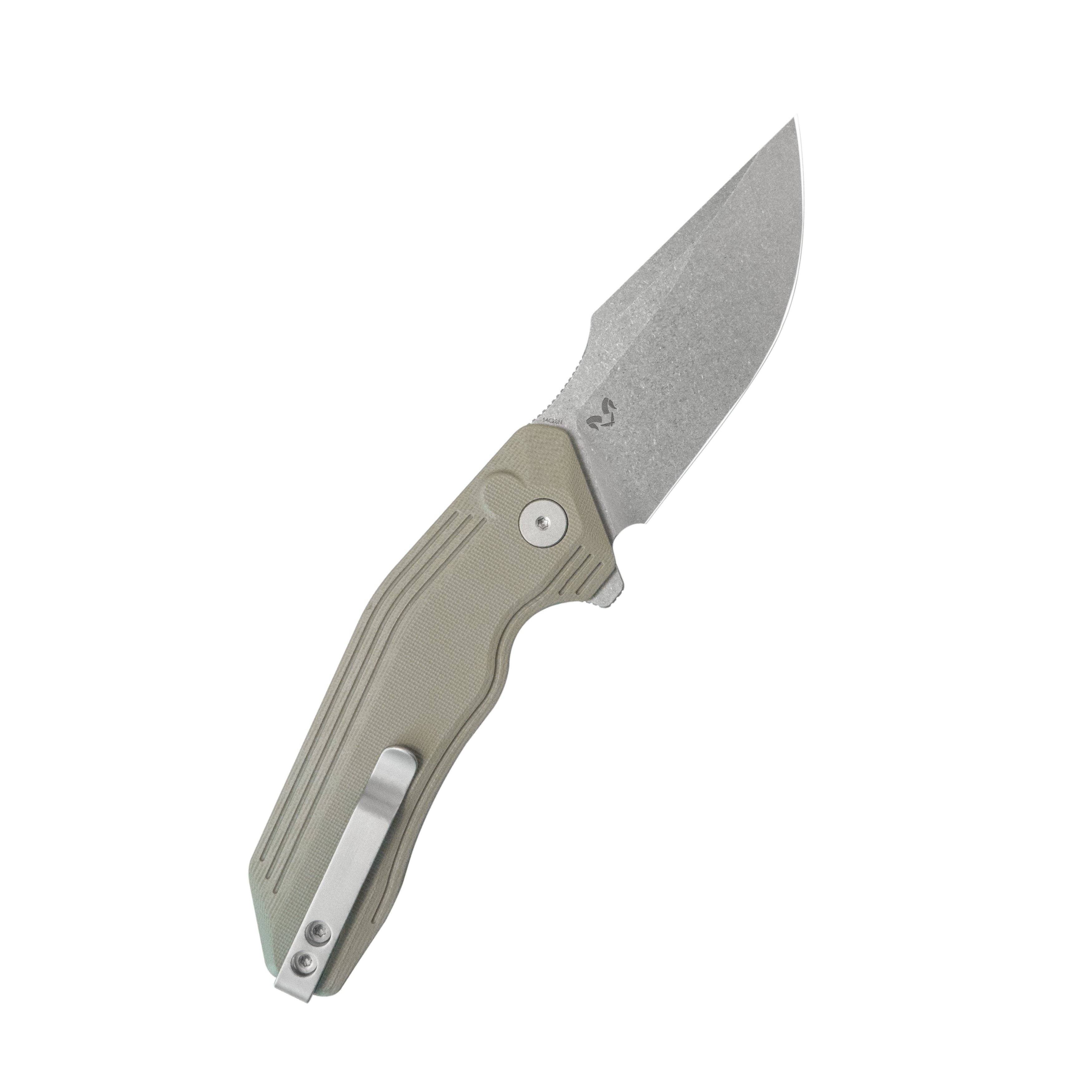 Kubey Basilisk Folding Knife Tan G-10 Handle 3.23'' Stonewashed 14C28N Blade KU391C