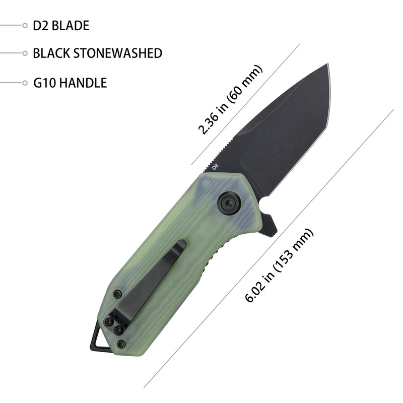 Campe Nest Liner Lock EDC Flipper Knife Jade G10 Handle 2.36" Dark Stonewashed D2 KU203I
