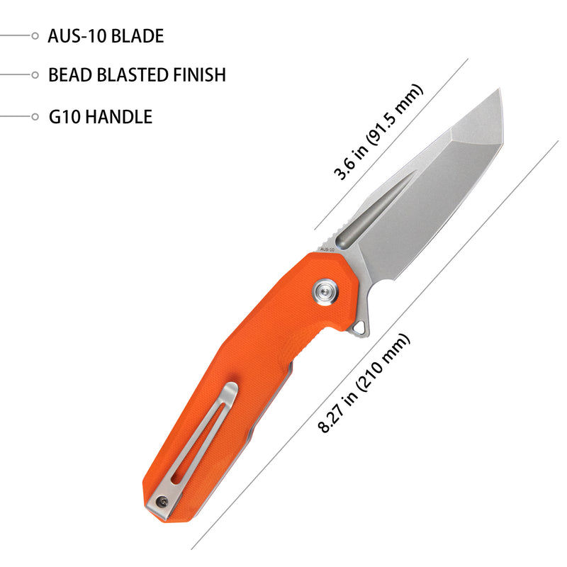 Carve Liner Lock Tactical Folding Knife Orange G10 Handle 3.27'' AUS-10 KB237I