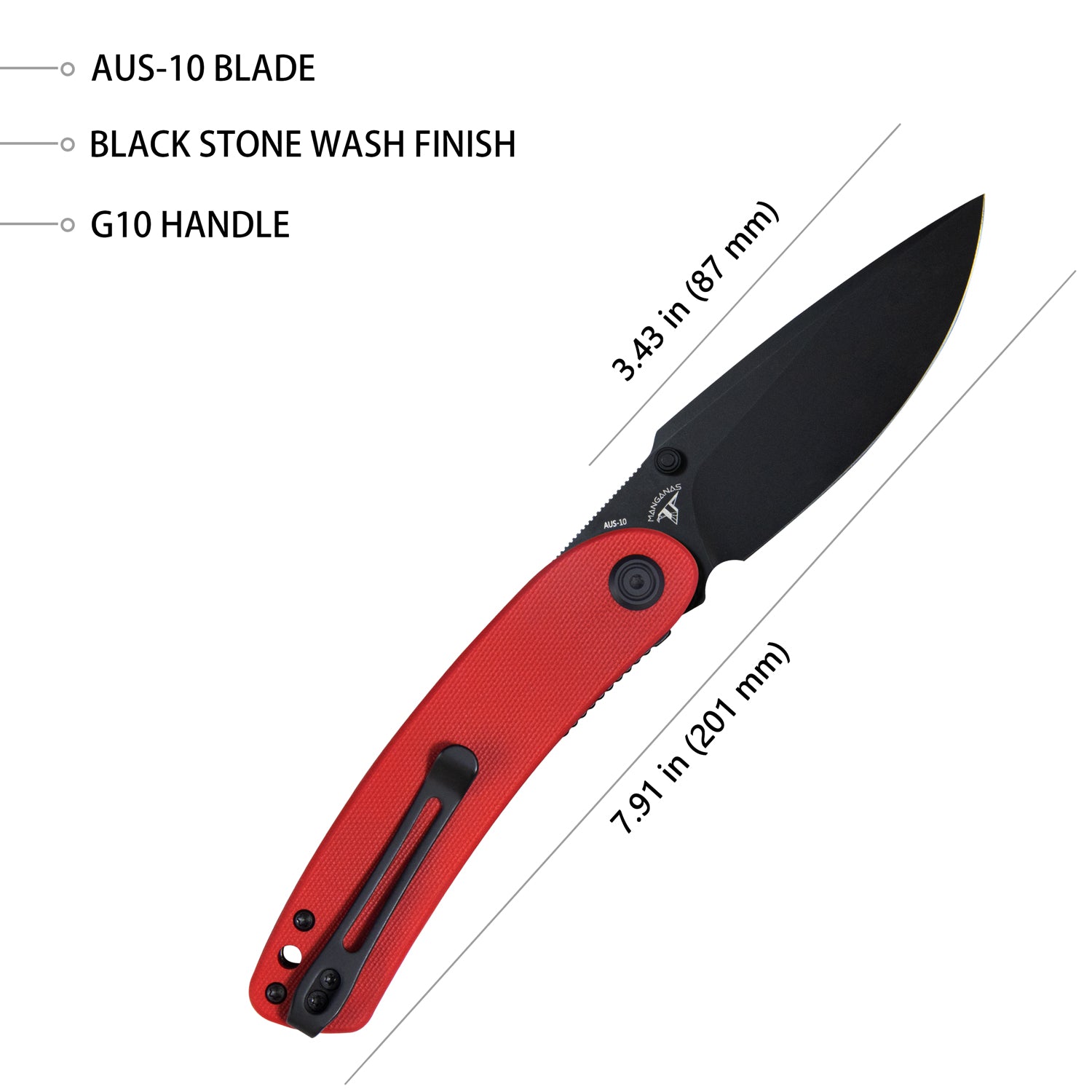 Kubey Momentum Sherif Manganas Design Klappmesser Liner Lock Front Flipper / Dual Studs Open Folding Knife Red G10 Handle 3.43" Dark Stonewashed AUS-10 KU344I
