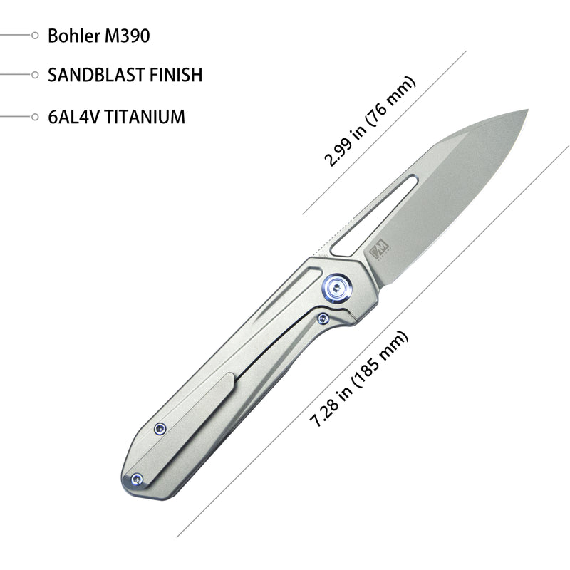 Royal Frame Lock EDC Pocket Knife Front Flipper Gray 6AL4V Titanium Handle 2.99" Sandblast Bohler M390 KB321I