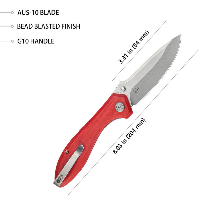 Ruckus Liner Lock Folding Knife Red G10 Handle 3.31" Bead Blasted AUS-10 KU314J