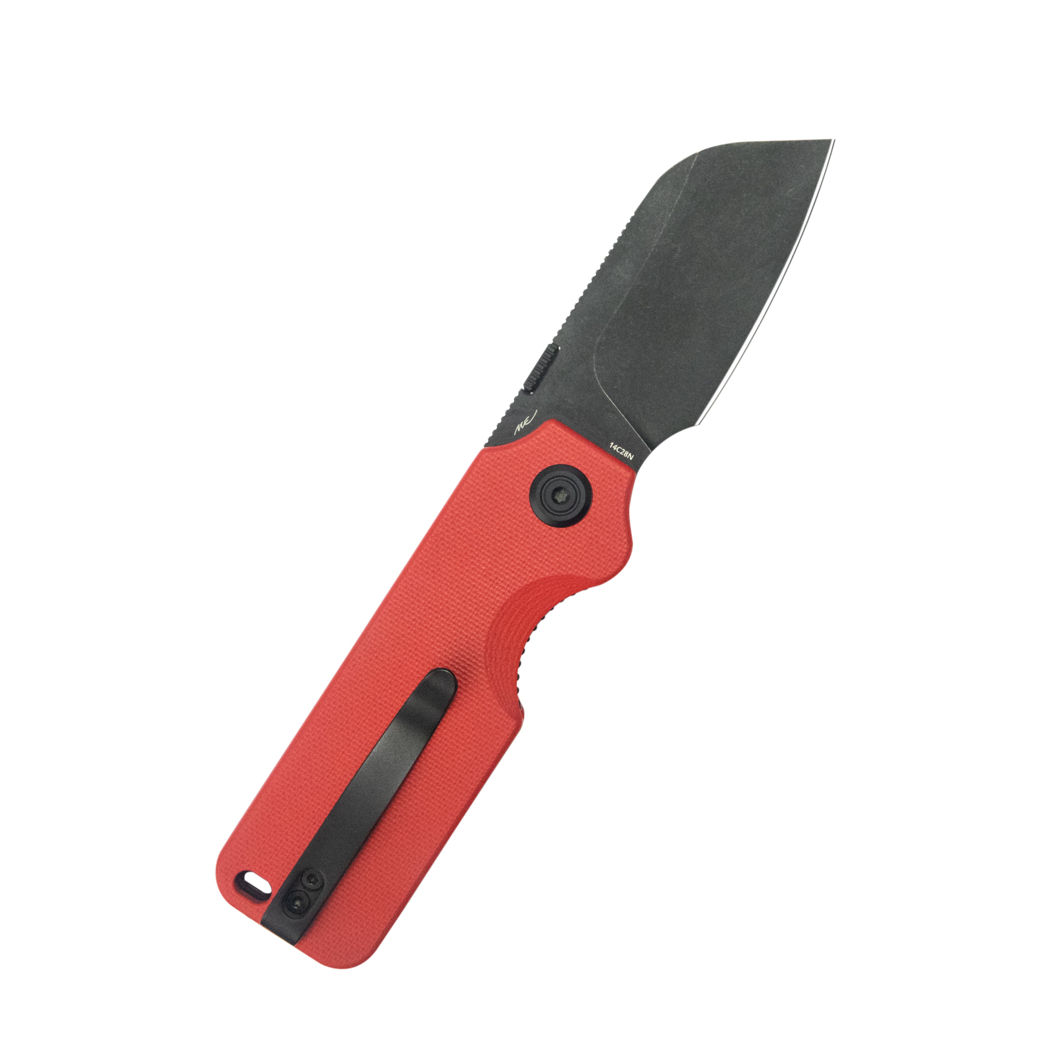 Boxer Liner Lock Flipper Folding Knife Red G10 Handle 3.1" Blackwash 14C28N KU407D