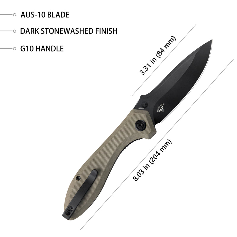 Ruckus Liner Lock Folding Knife Tan G10 Handle 3.31" Blackwashed AUS-10 KU314K
