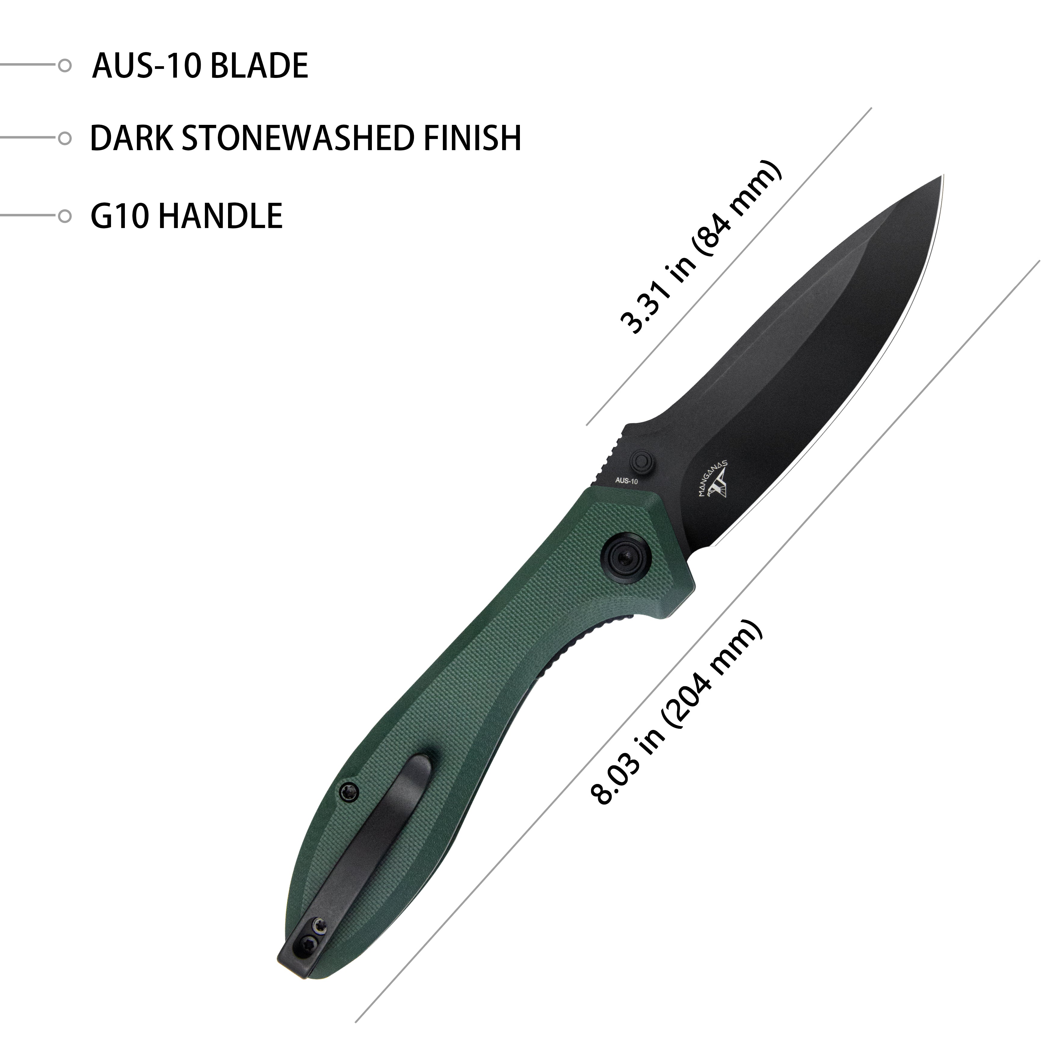 Ruckus Liner Lock Folding Knife Green G10 Handle 3.31" Blackwashed AUS-10 KU314L