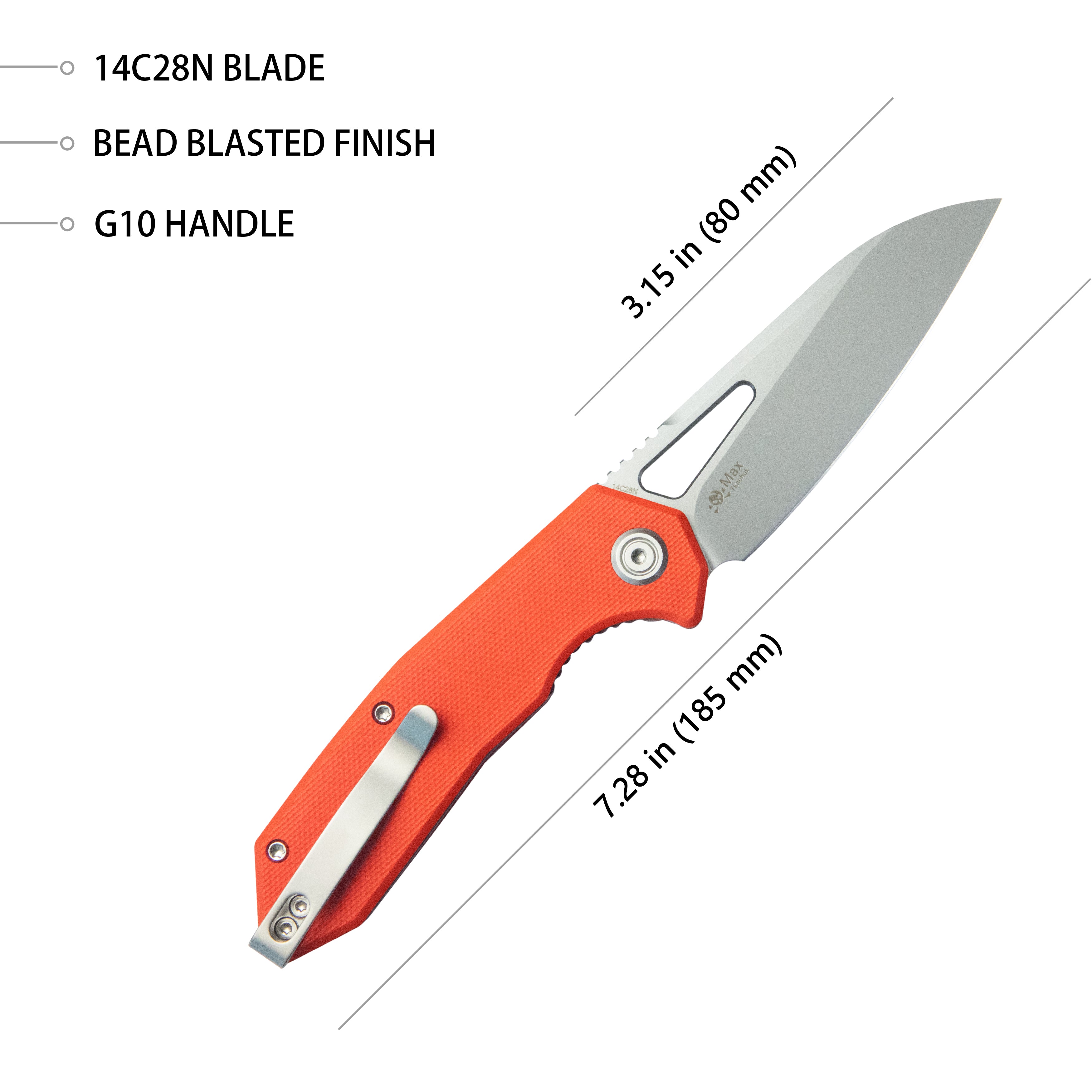 Kubey Vagrant Liner Lock Folding Knife Orange G10 Handle 3.1" Sandblast 14C28N KU291L