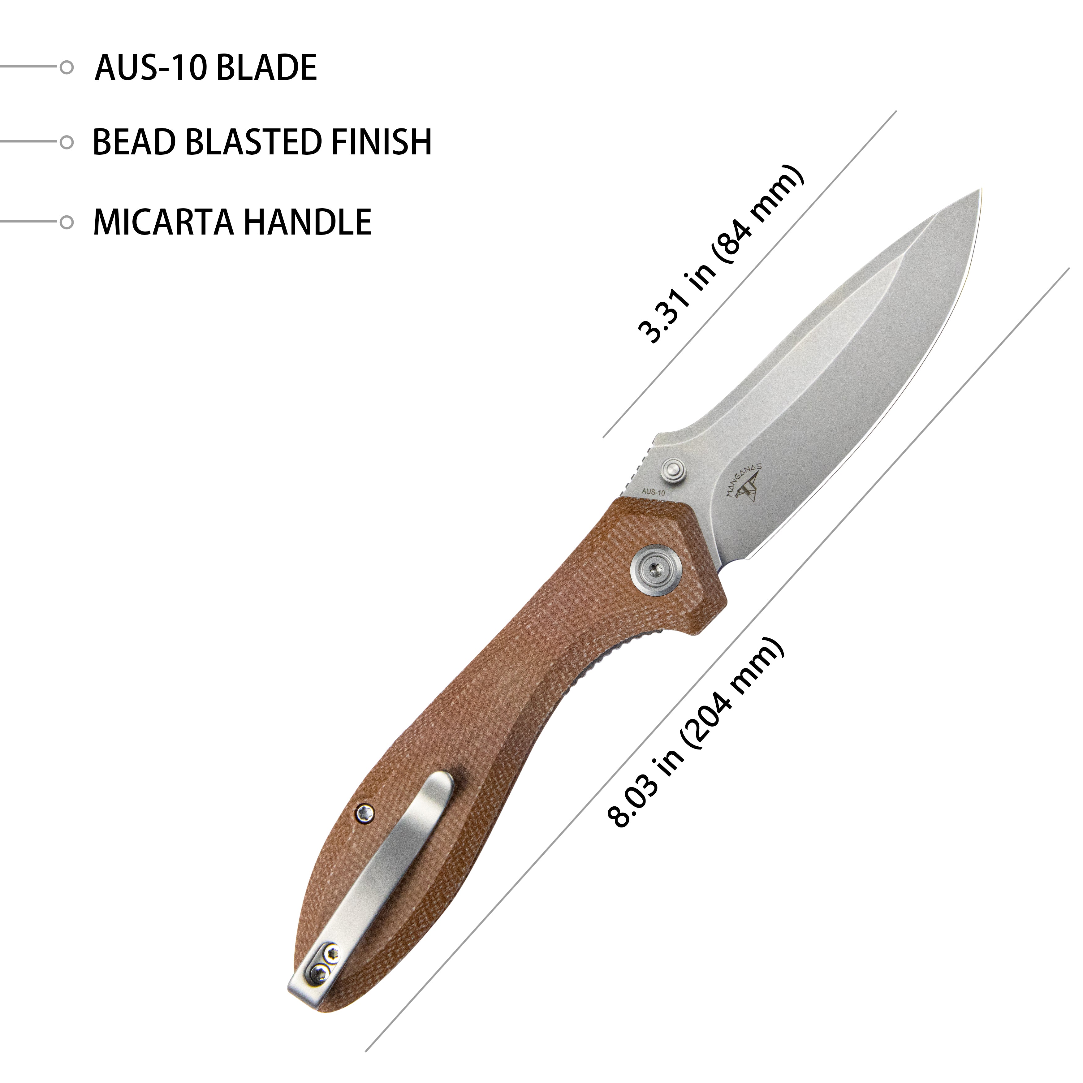 Ruckus Liner Lock Folding Knife Tan Micarta Handle 3.31" Bead Blasted AUS-10 KU314M