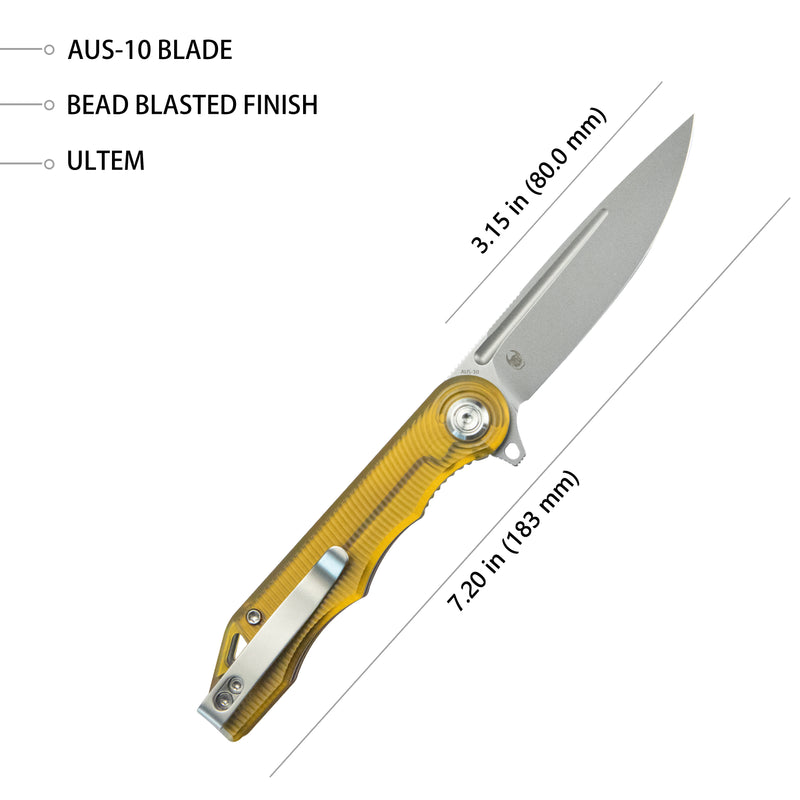 Mizo Liner Lock Flipper Folding Knife Ultem Handle 3.15" Bead Blast AUS-10 KU312M