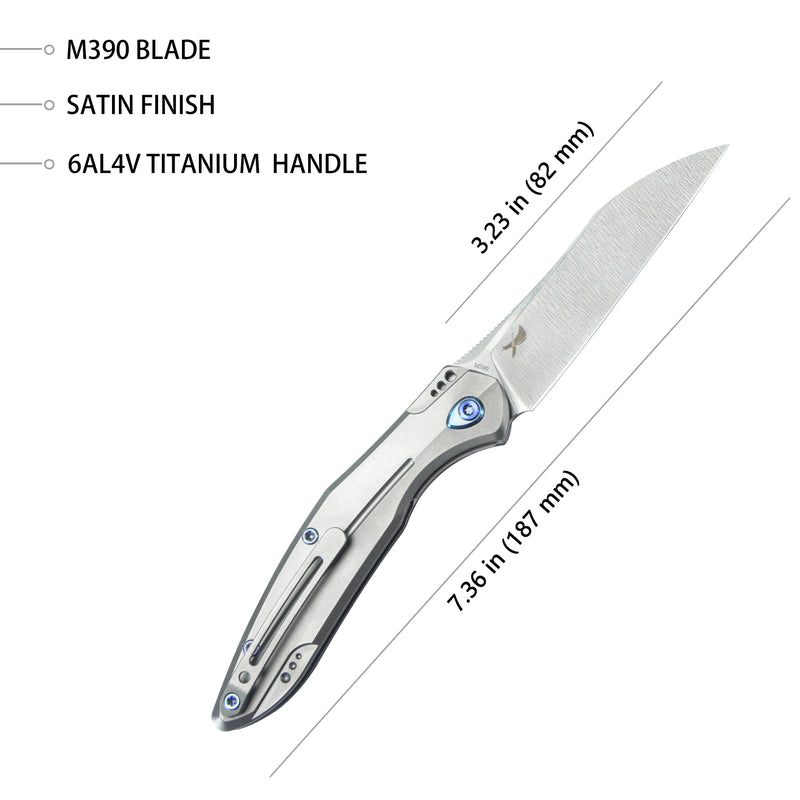 Barracuda Liner Lock Front Flipper Folding Knife Grey Titanium Handle 3.3" Satin M390 KB299C