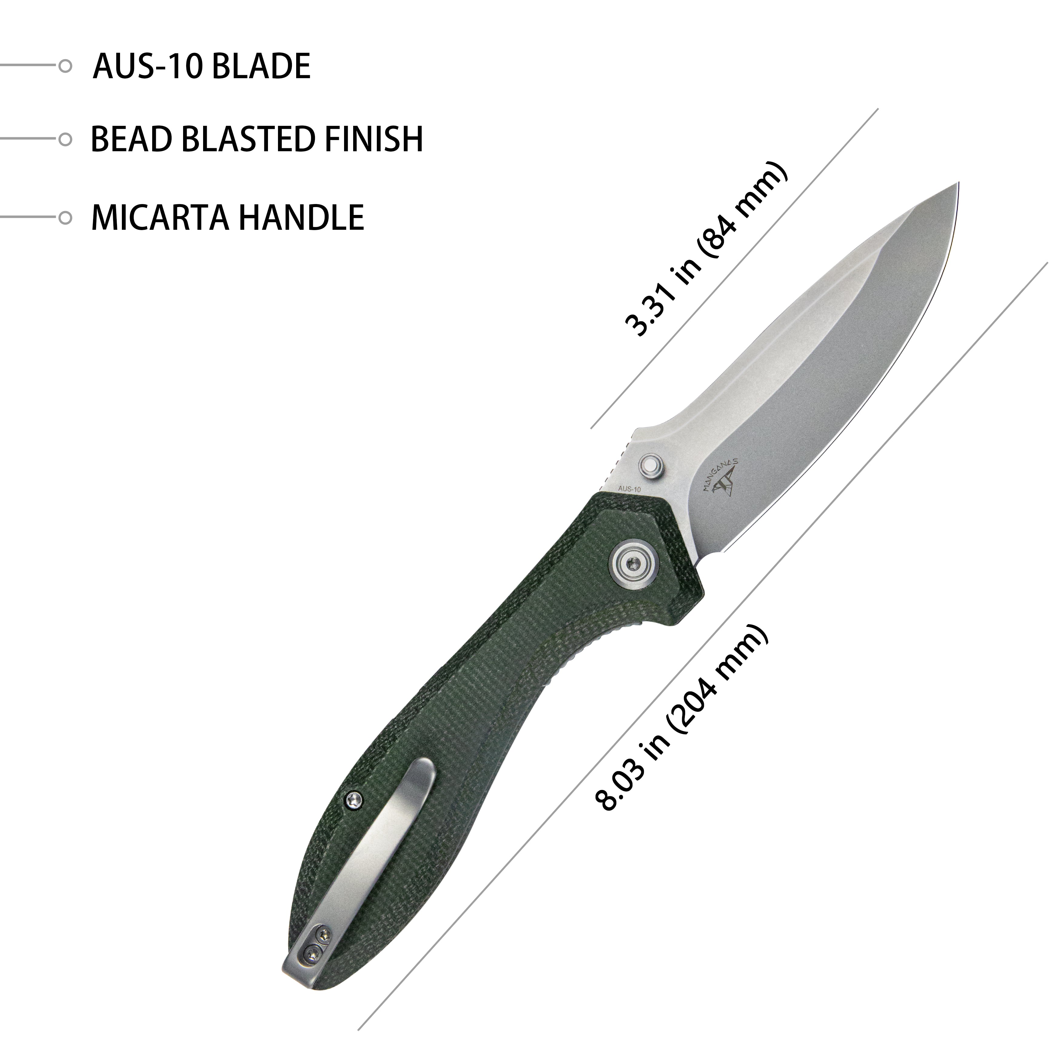 Ruckus Liner Lock Folding Knife Green Micarta Handle 3.31" Bead Blasted AUS-10 KU314N