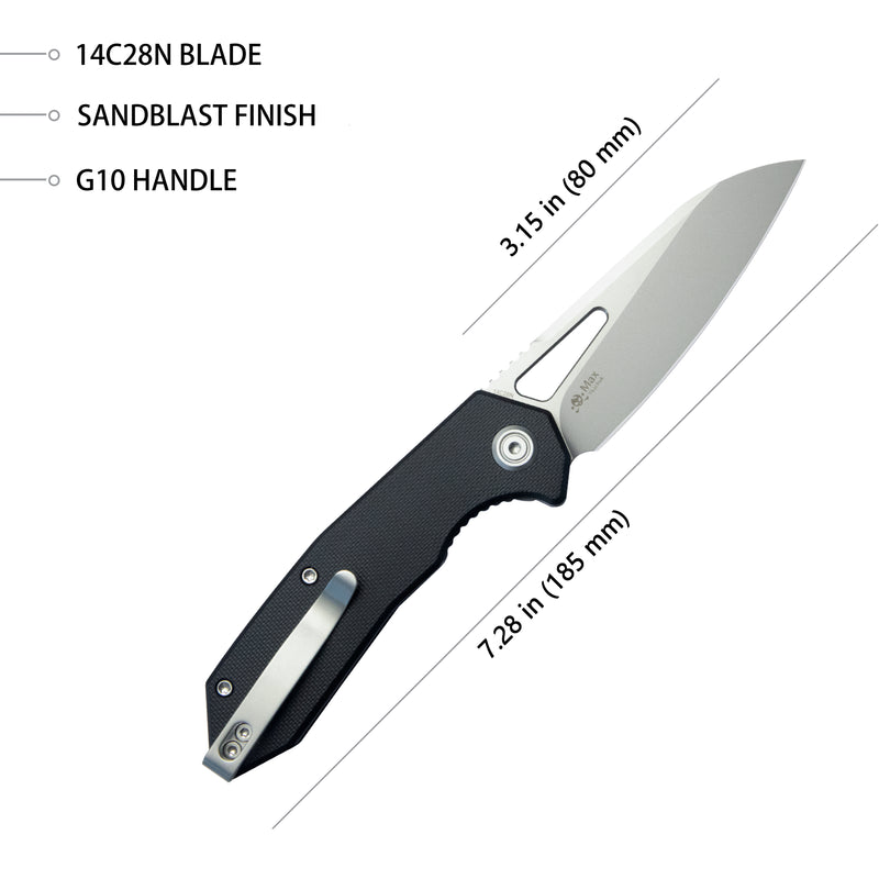 Vagrant Liner Lock Folding Knife Black G10 Handle 3.1" Sandblast 14C28N KU291N
