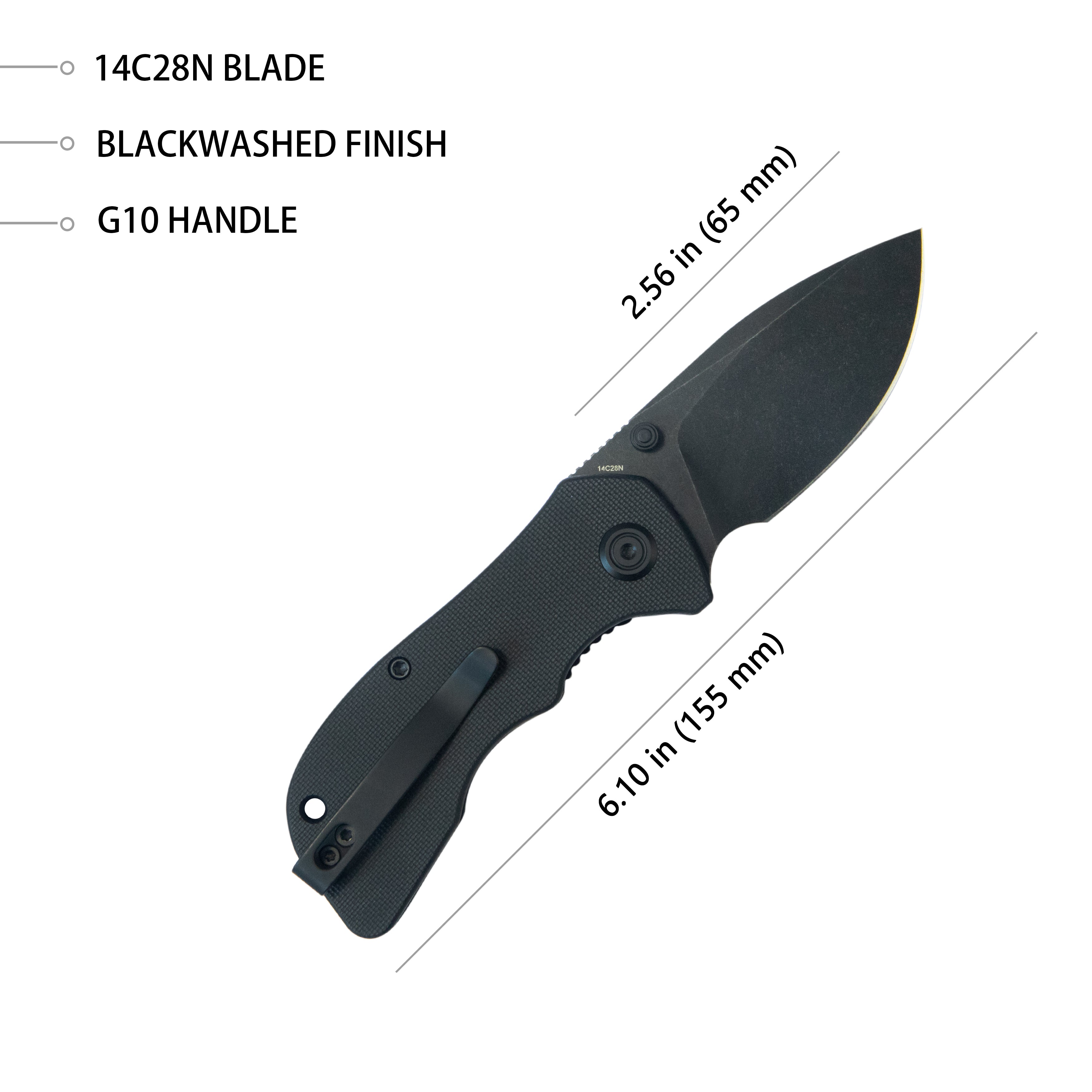 KUBEY Karaji Liner Lock Dual Thumb Studs Open Folding Pocket Knife Black Ultem Handle 2.56" Blackwash 14C28N KU180P