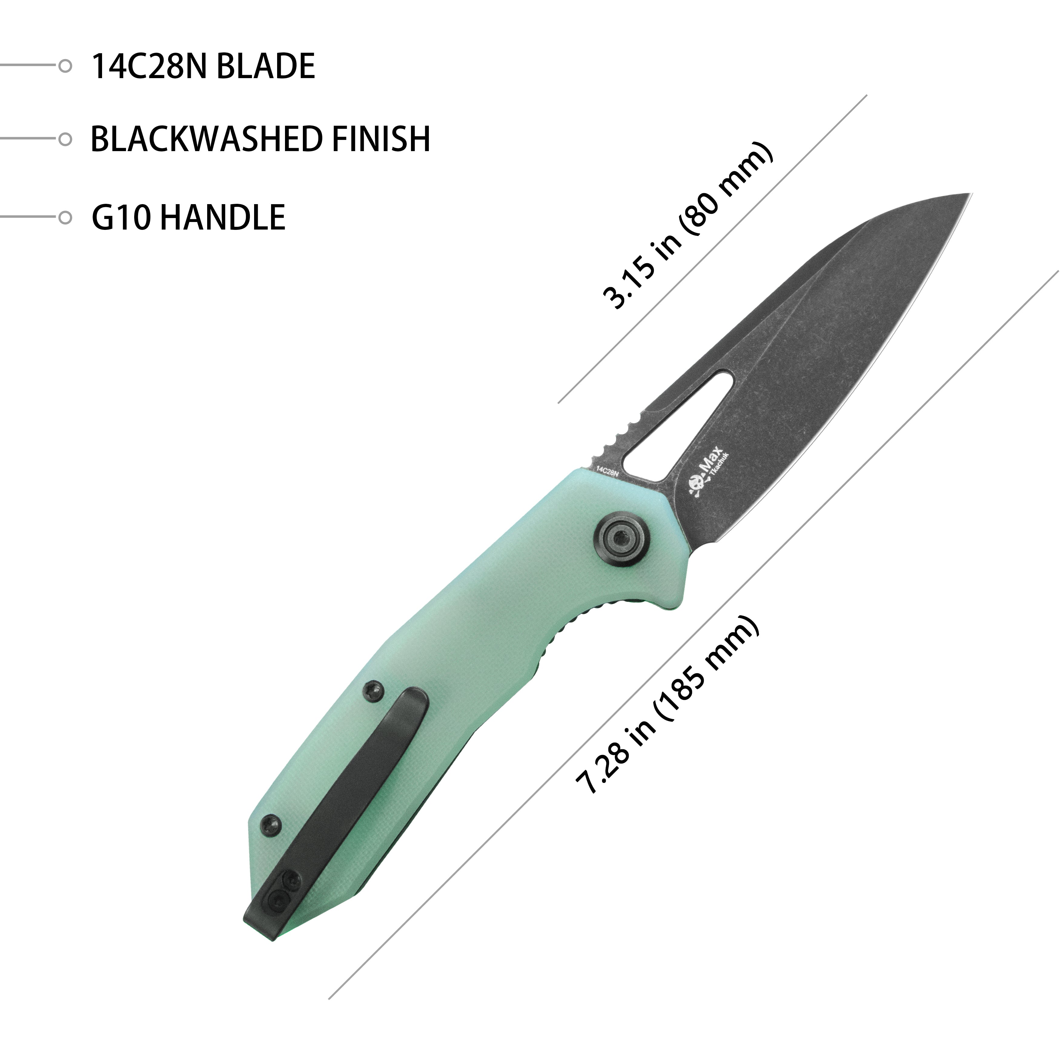 Kubey Vagrant Liner Lock Folding Knife Jade G10 Handle 3.1" Blackwash 14C28N Blade KU291R