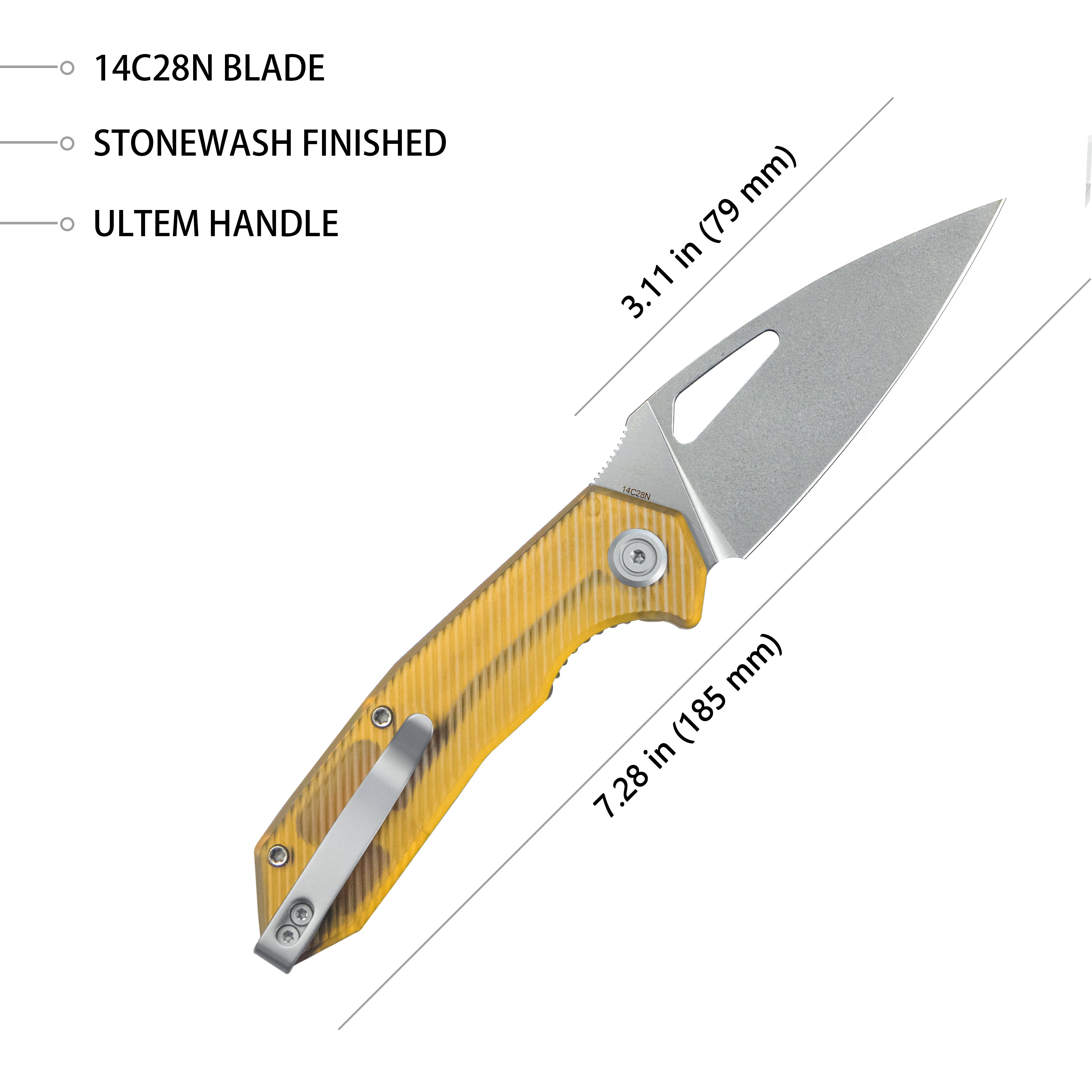 Coeus Liner Lock Thumb Open Folding Knife Ultem Handle Outdoor Knives 3.11" Bead Blasted 14C28N KU122S