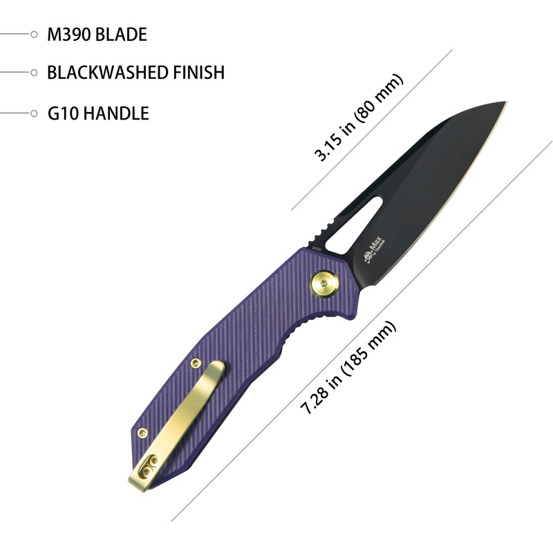 Vagrant Liner Lock EDC Folding Knife Purple G10 Handle 3.15 inch Blackwash M390 KB291W