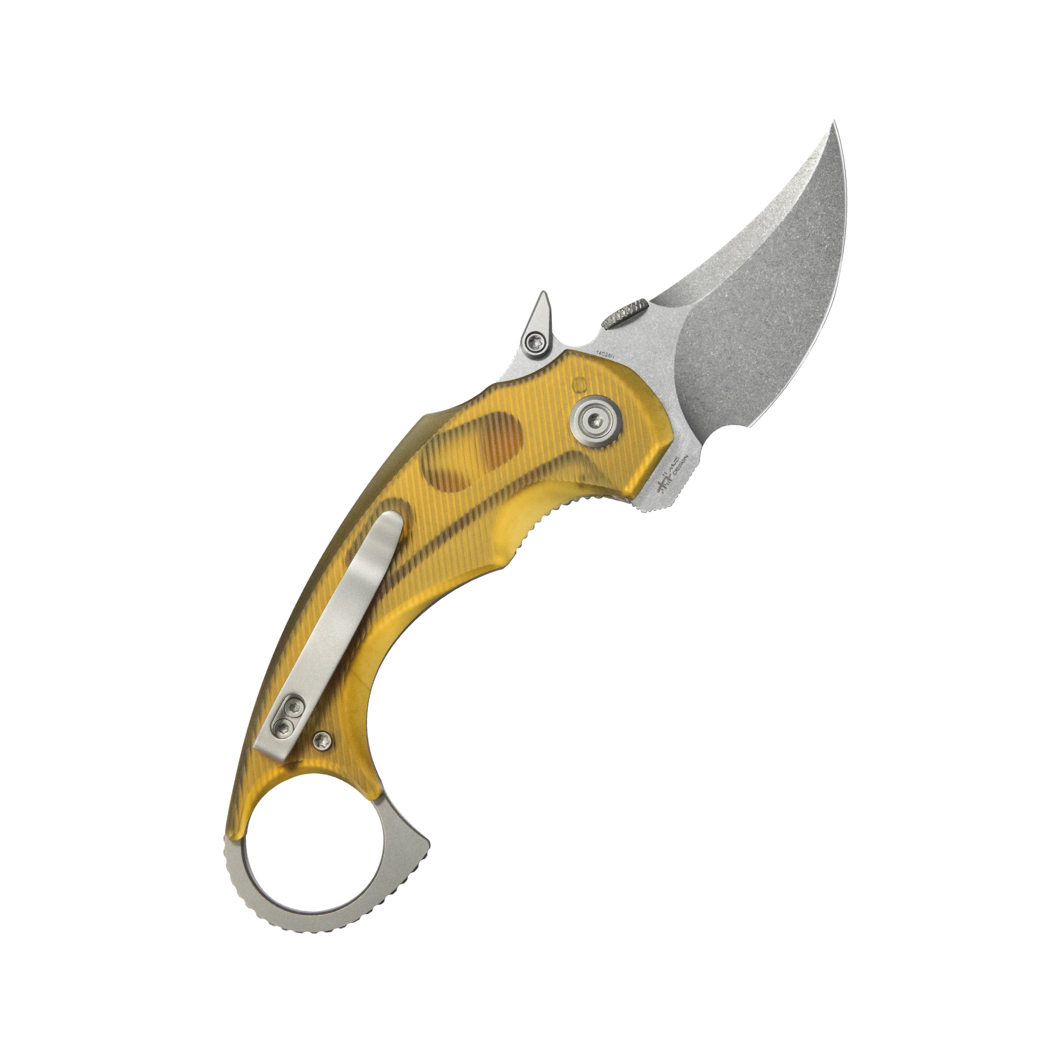 Kubey Jaw Pikal Karambit Folding Knife Ultem Handle 2.52" Beadblast 14C28N Blade KU440C