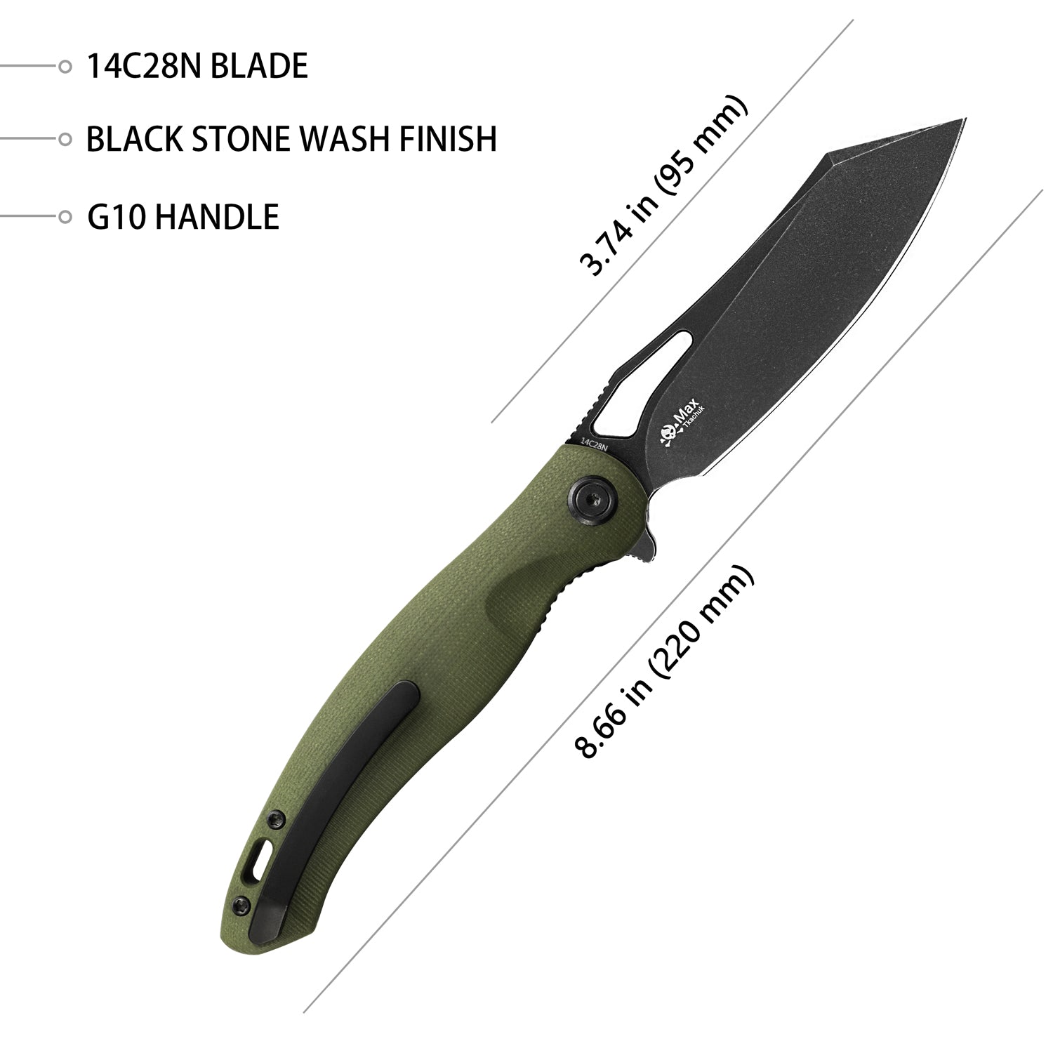 Drake Liner Lock Folding Knife Green G10 Handle 3.74'' Dark Stonewashed 14C28N KB239F