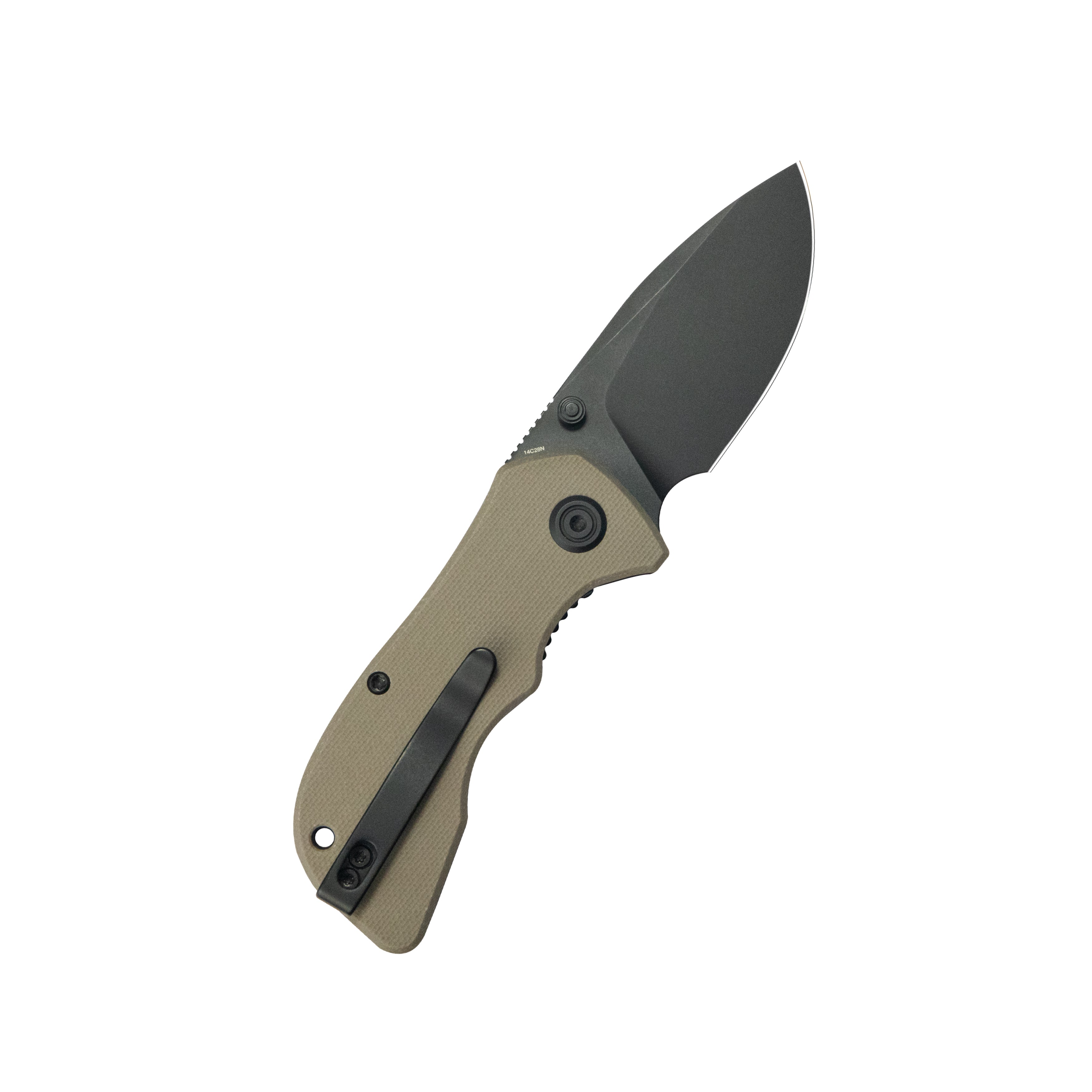 Kubey Karaji Liner Lock Dual Thumb Studs Open Folding Pocket Knife Beige G-10 Handle 2.56" Blackwash 14C28N KU180Q