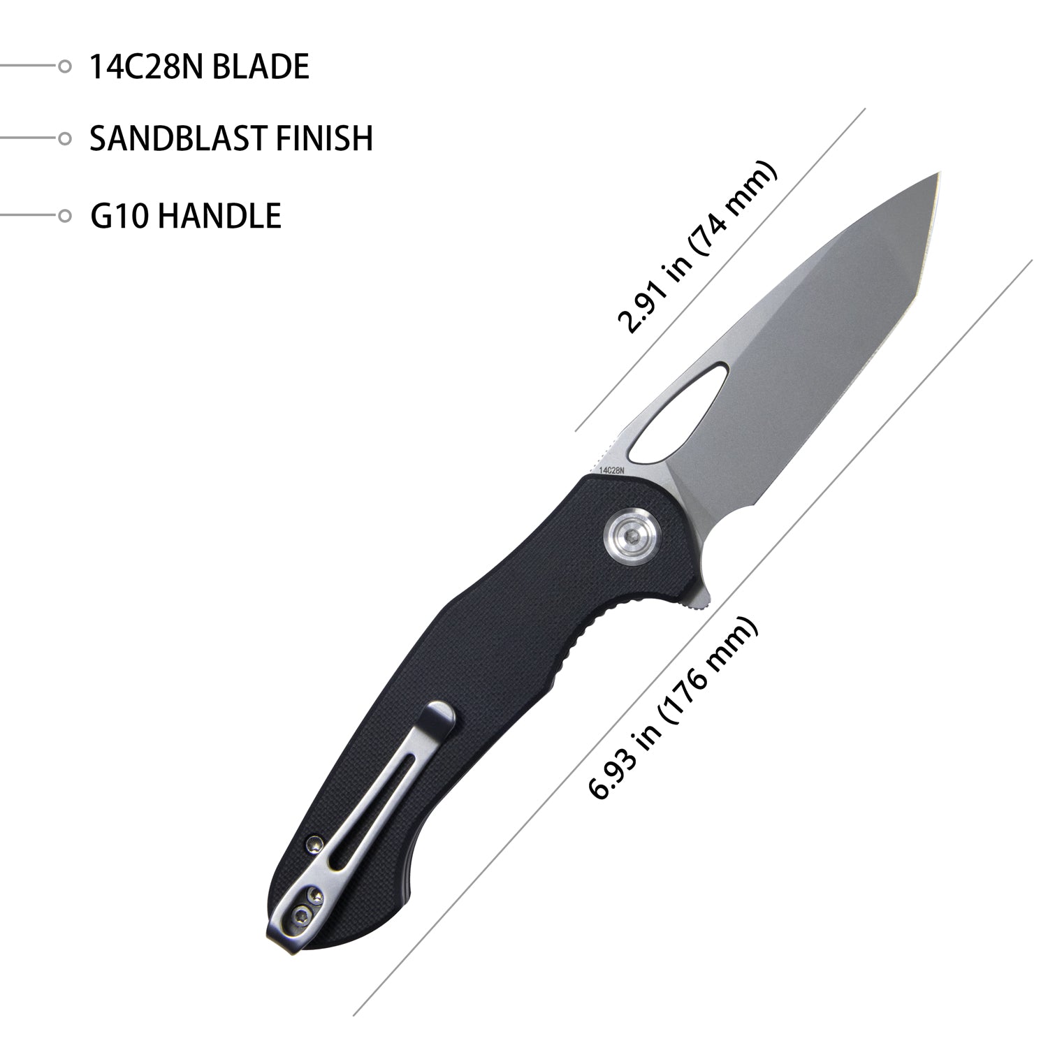 Kubey Dugu Liner Lock Folding Knife Black G10 Handle 2.91''  Beadblasted 14C28N Blade KU159C