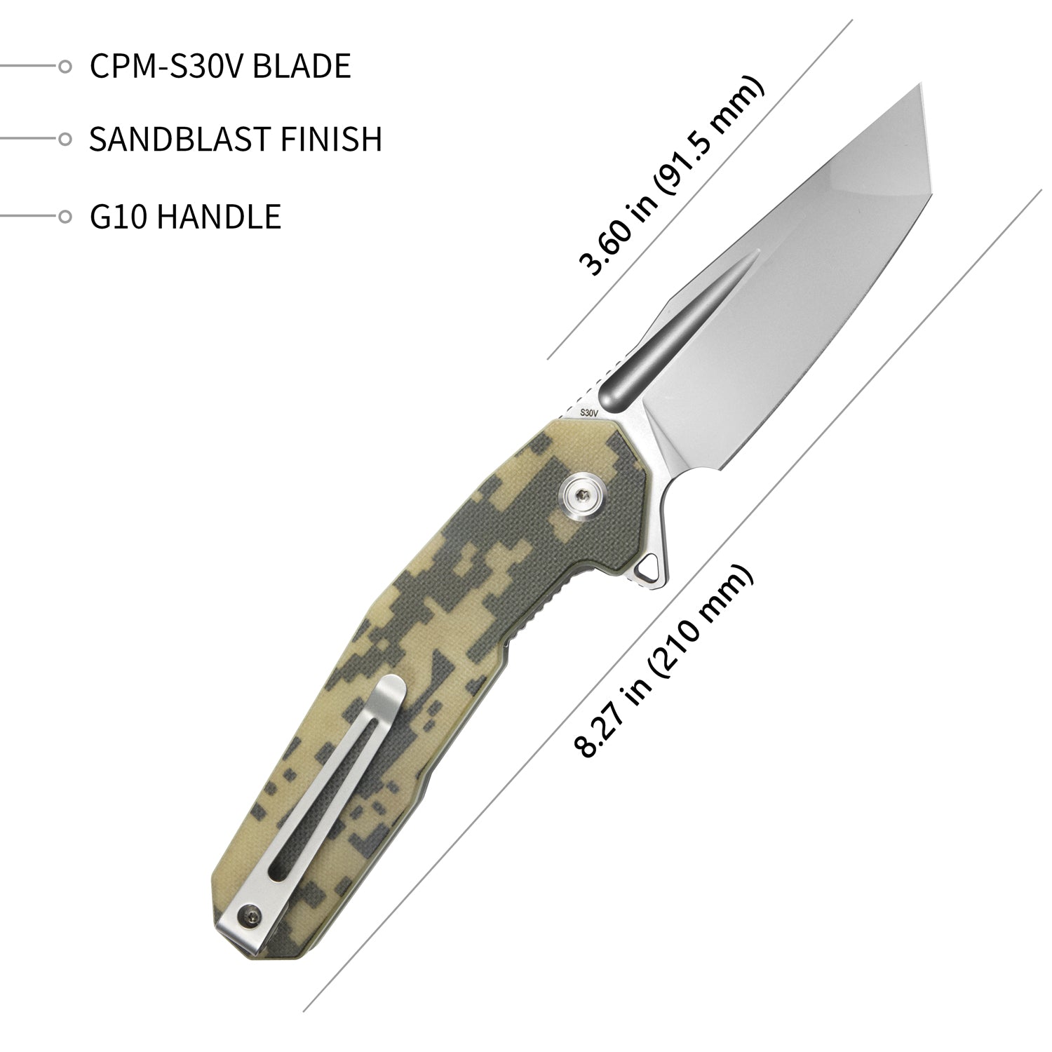 Carve Nest Liner Lock Tactical Folding Knife Camo G10 Handle 3.27'' Sandblast S30V KB237E