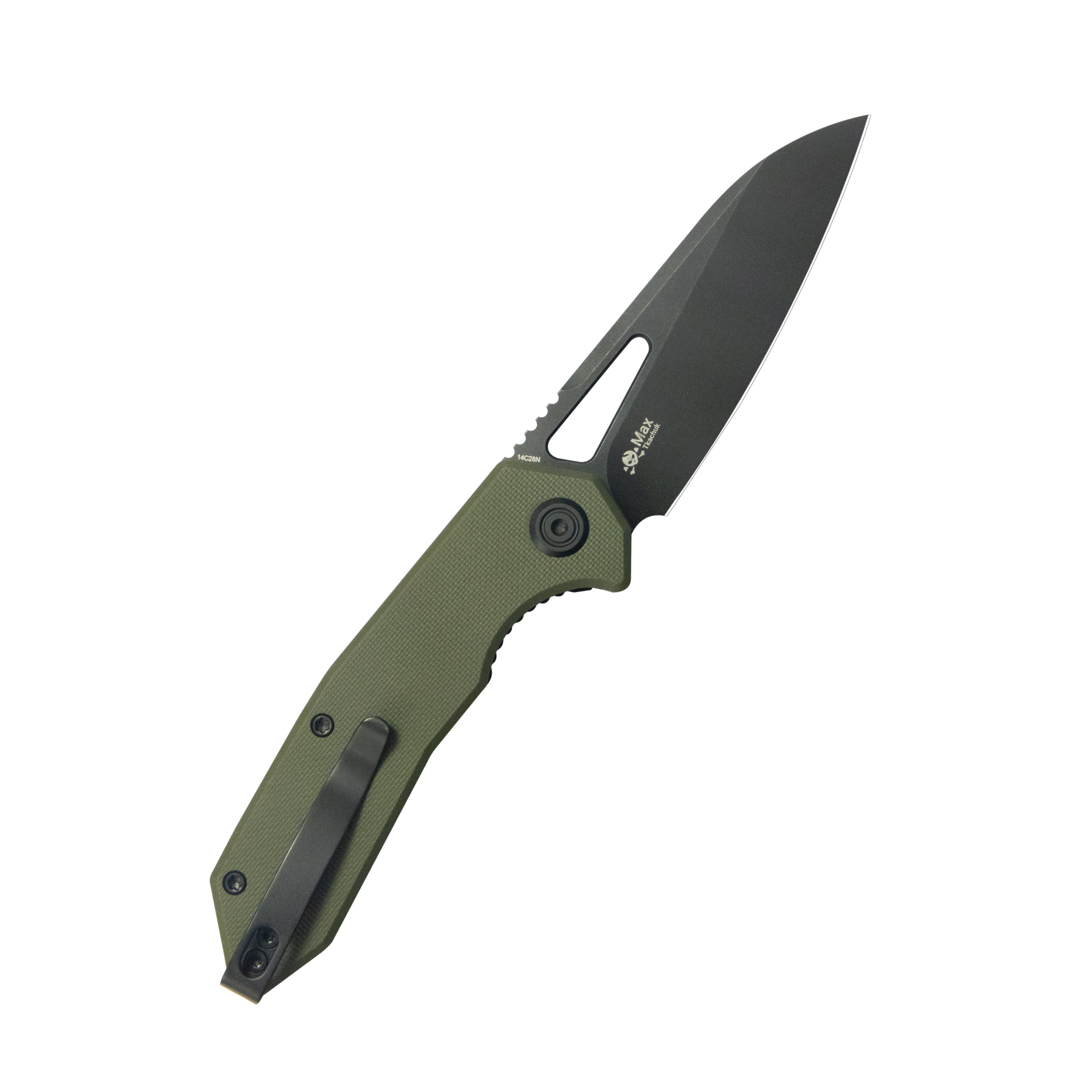 Kubey Vagrant Liner Lock Folding Knife Green G10 Handle 3.1" Blackwash 14C28N Blade KU291T