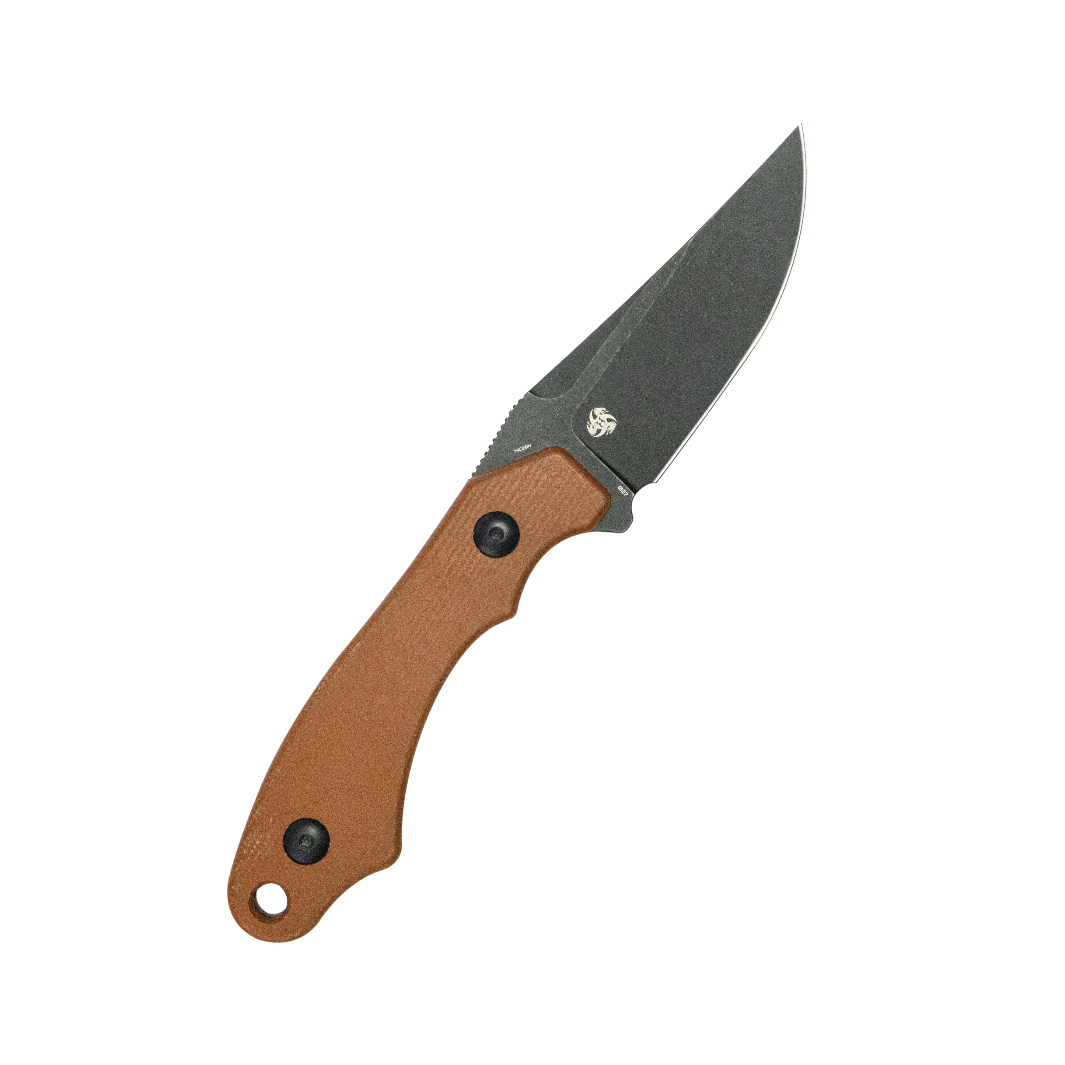 TLB II Clip Point EDC Fixed Blade Knife Brown Micarta 4" Blackwash 14C28N with Kydex Sheath KU468D