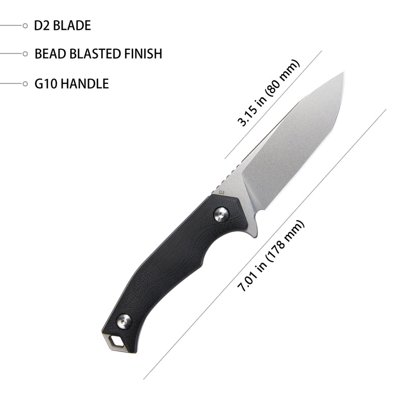 Swordfish Every Day Carry Utitlity Hand Tool Fixed Blade Knife Black G10 Handle 3.15" Beadblasted D2 KU184D