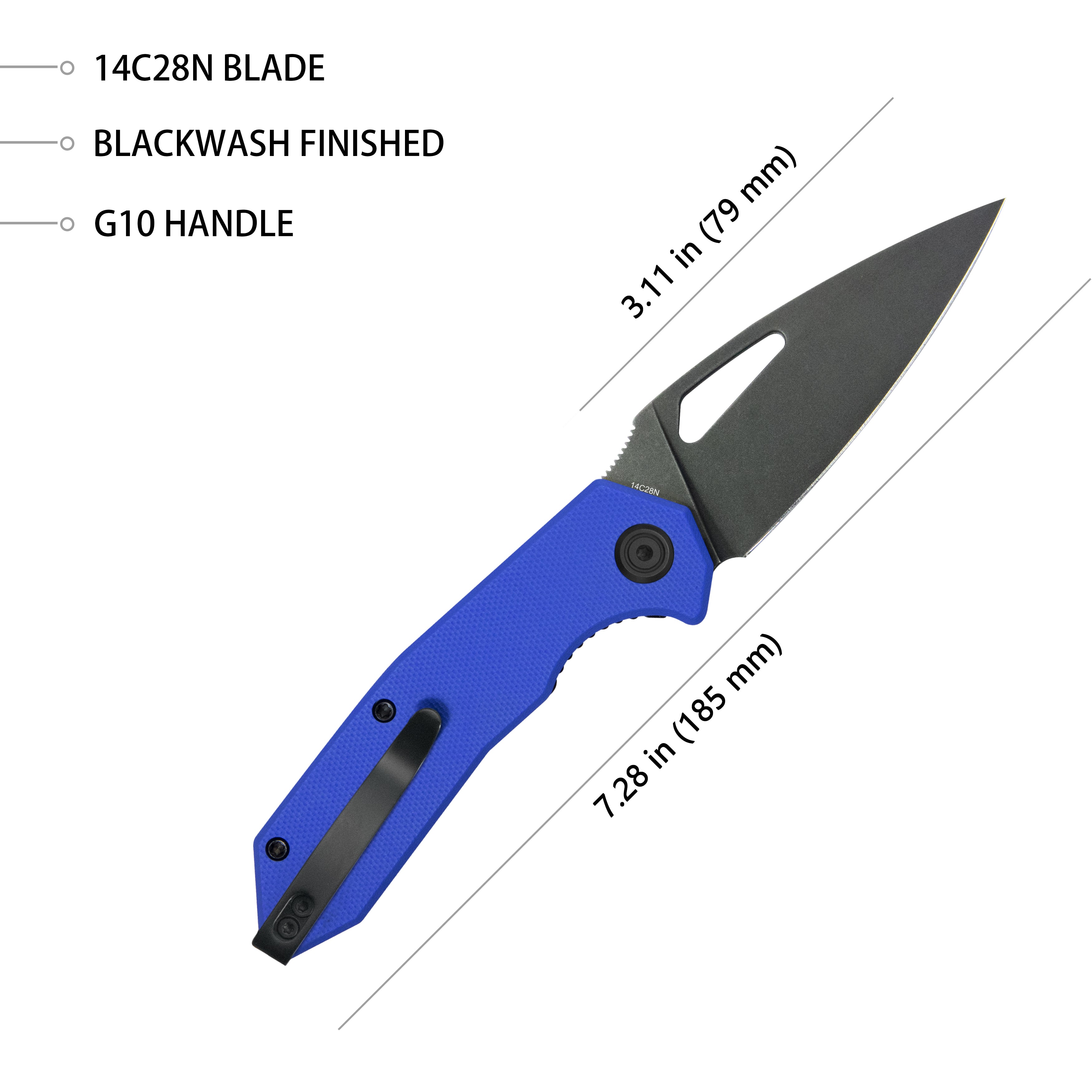 Coeus Liner Lock Thumb Open Folding Knife Blue G10 Handle EDC knives 3.11" Blackwash 14C28N KU122Y