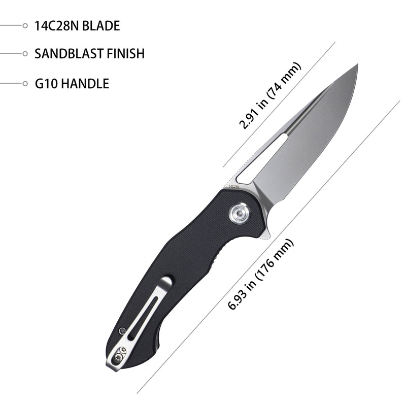 Dugu Liner Lock Folding Knife Black G10 Handle 2.91'' Sand Blasted 14C28N Blade KU210E NEW