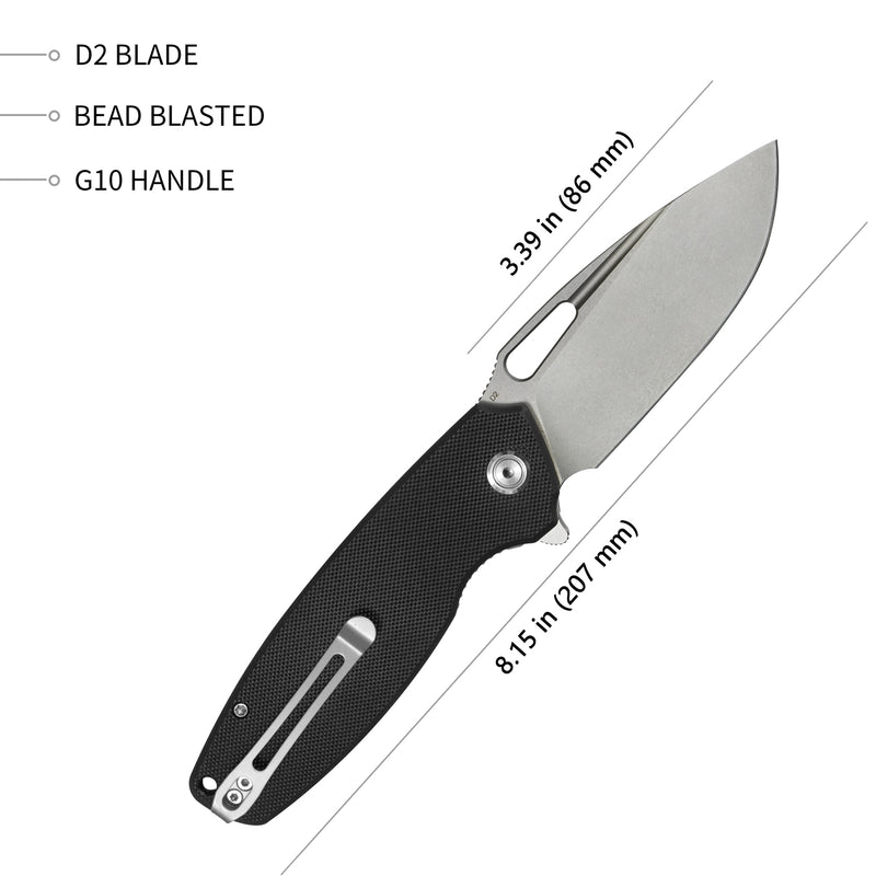 Tityus Liner Lock Flipper Folding Knife Black G10 Handle household knives 3.39" Bead Blasted D2 KU322A