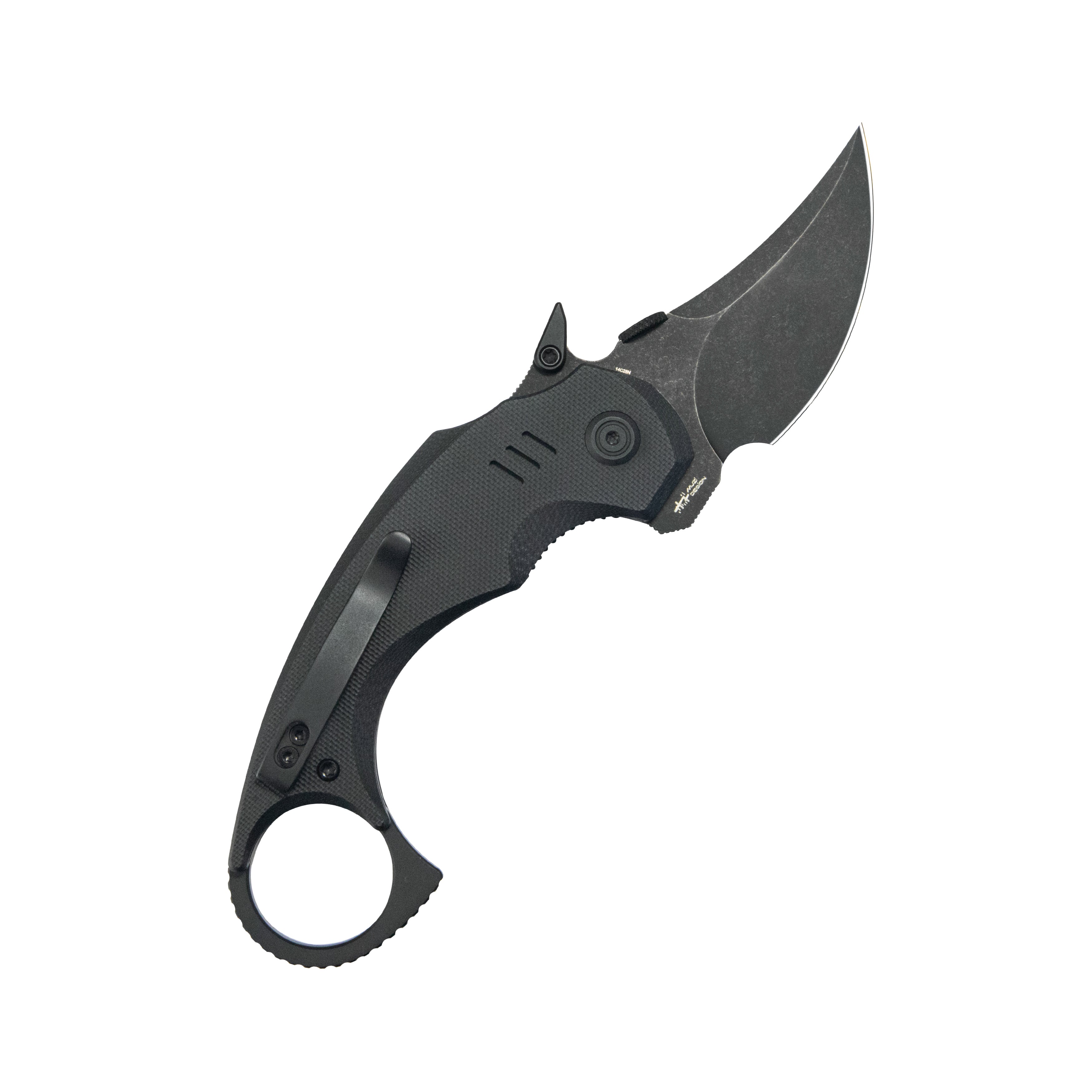 Kubey Jaw Pikal Karambit Folding Knife Black G-10 Handle 2.52