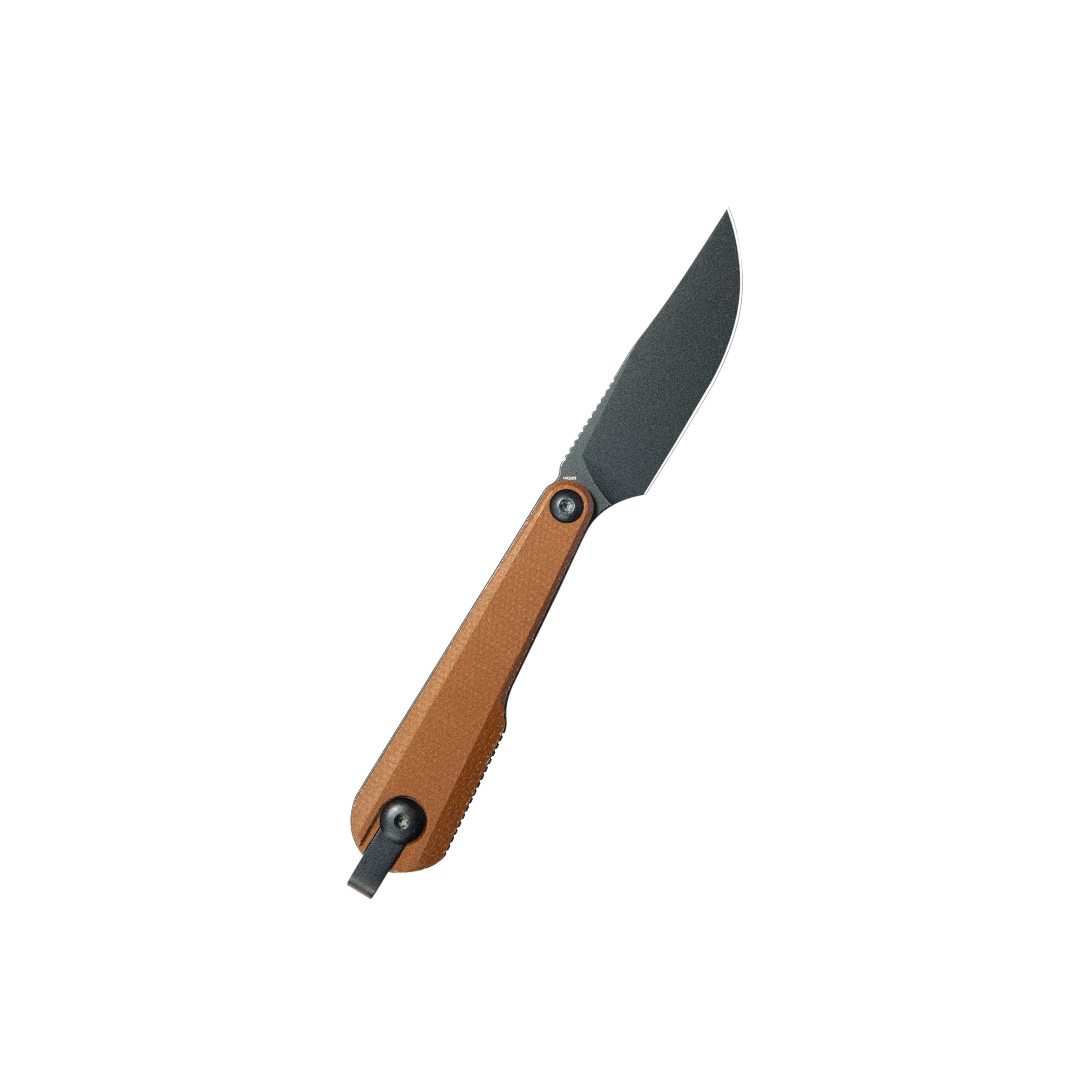 Kubey YAG Fixed Blade Knife Brown Micarta Handle 2.3" Blackwash 14C28N Blade KU451C