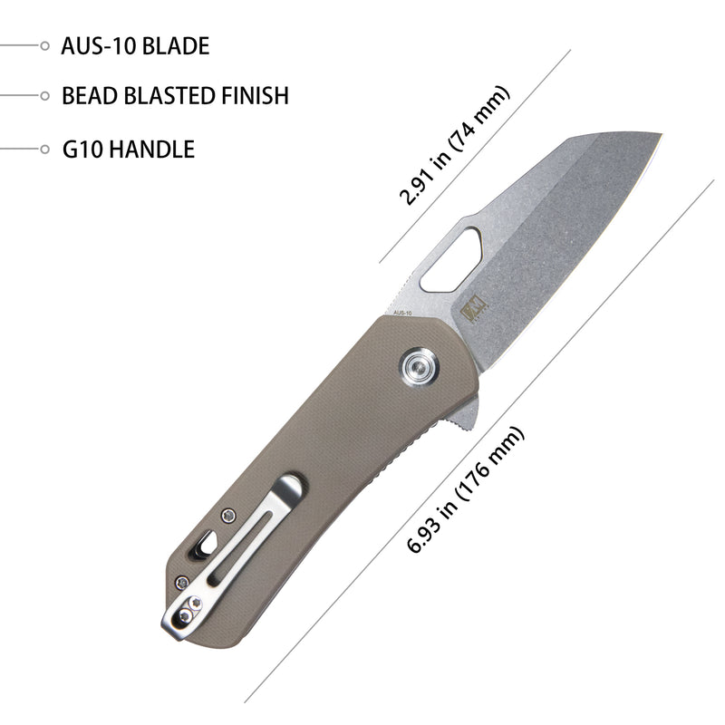 Duroc Liner Lock Flipper Small Pocket Folding Knife Tan Handle 2.91" Bead Blasted AUS-10 KU332K