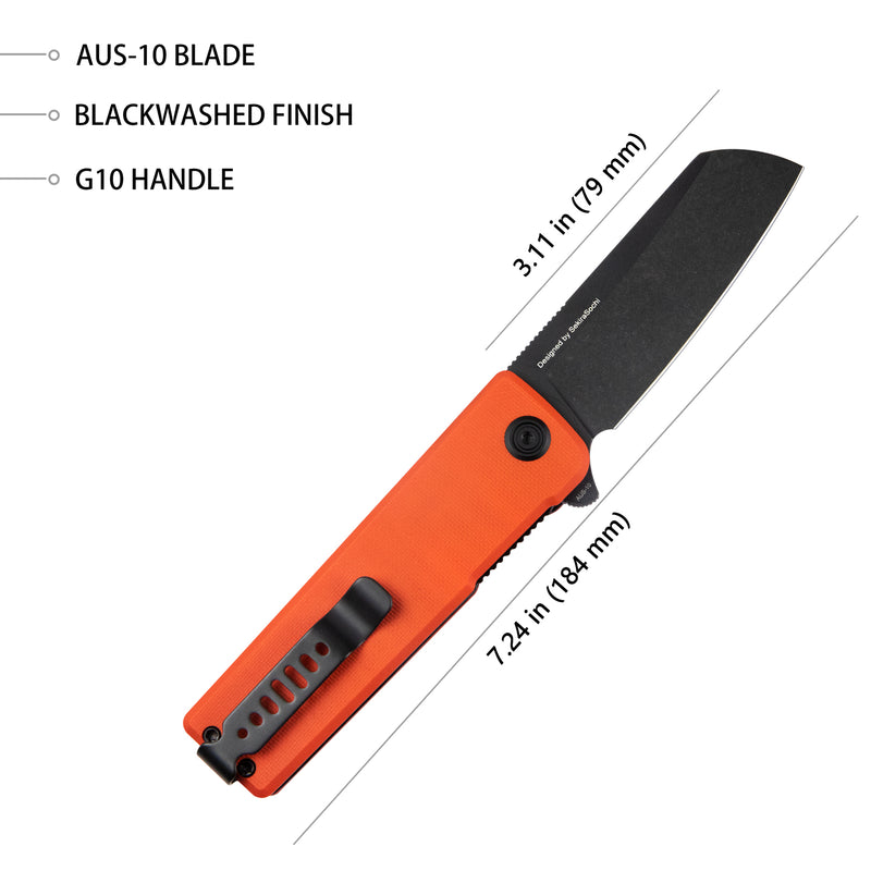 Sailor Liner Lock Flipper Outdoor Pocket Knife Orange G10 Handle 3.11" Blackwashed AUS-10 Blade KU317F